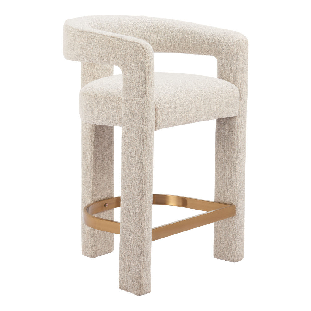 Beige Wood and Fabric Bar Chair-2