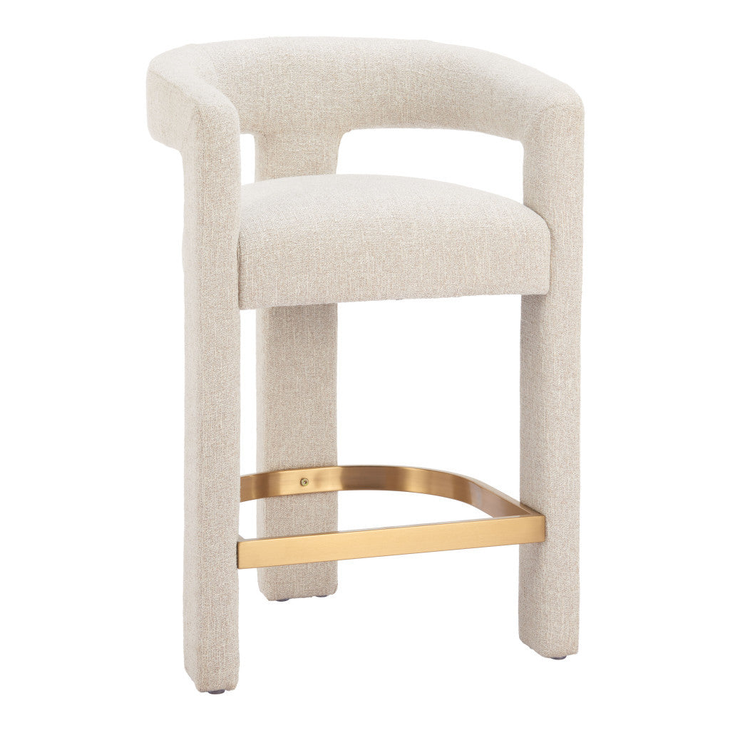 Beige Wood and Fabric Bar Chair-3