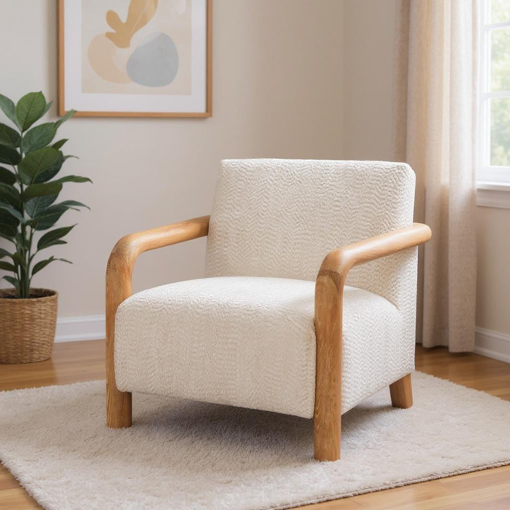 36" White And Natural Upholstered Arm Chair-1