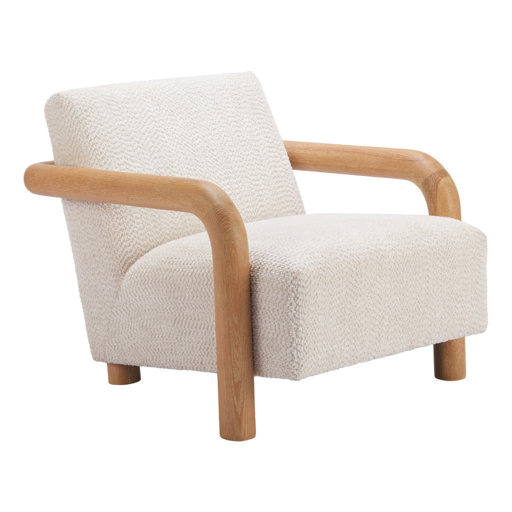 36" White And Natural Upholstered Arm Chair-0