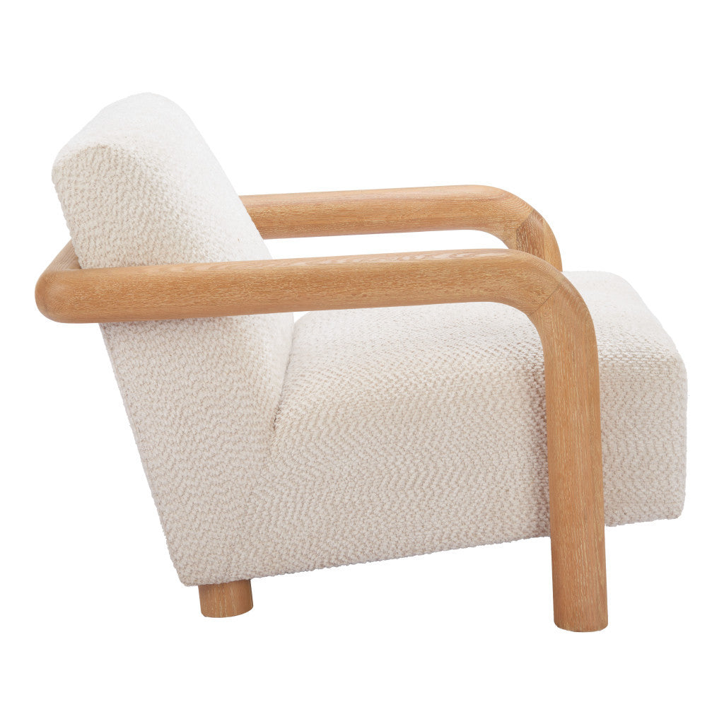 36" White And Natural Upholstered Arm Chair-2