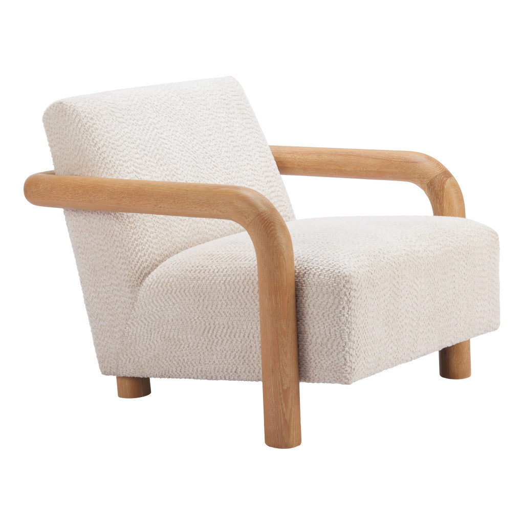 36" White And Natural Upholstered Arm Chair-5