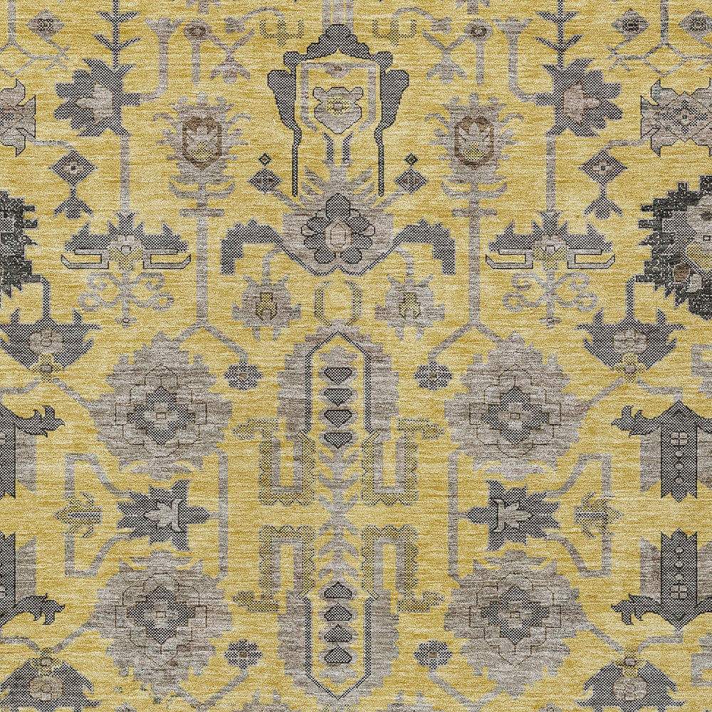 3' X 5' Yellow Gray And Charcoal Oriental Washable Indoor Outdoor Area Rug-5