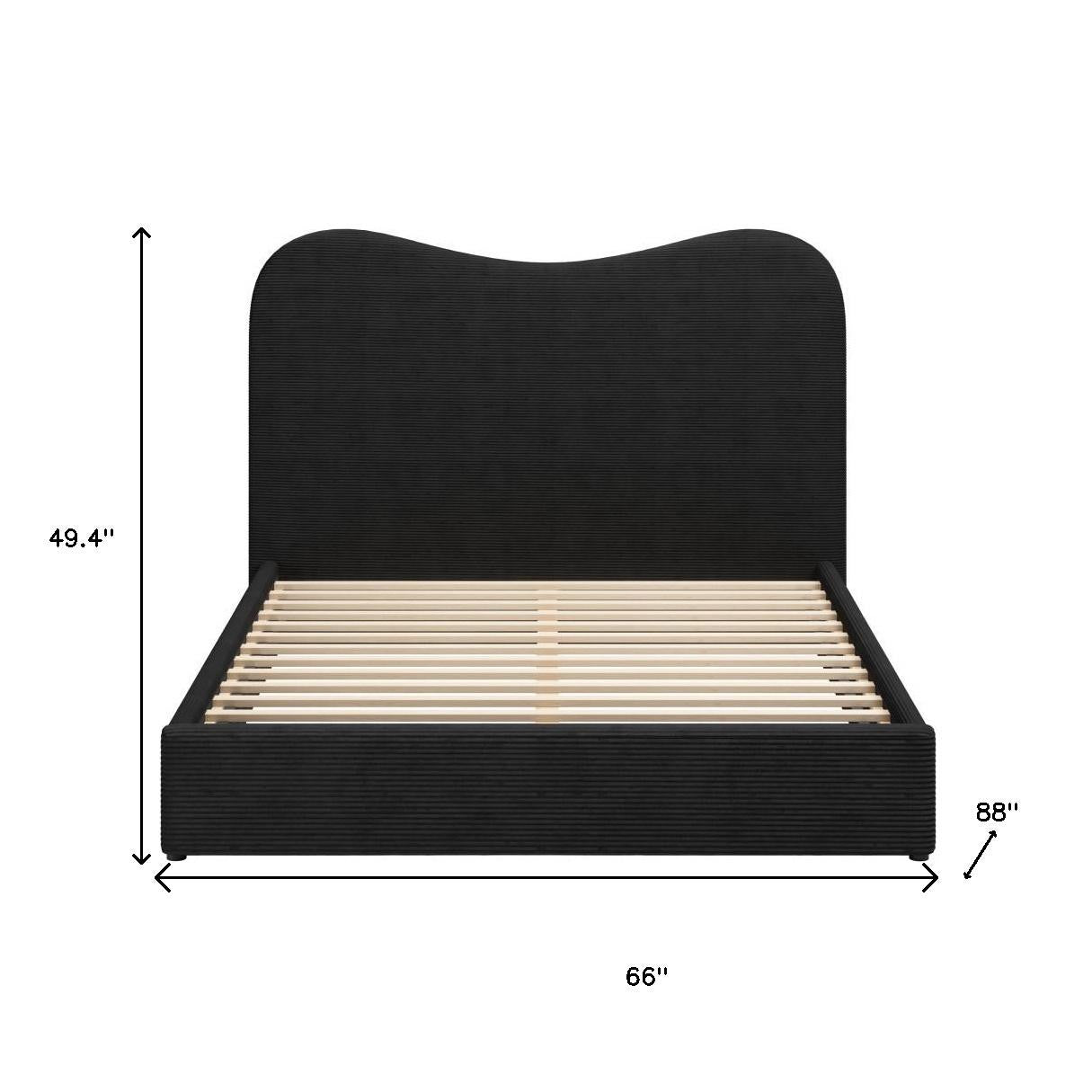 Black Ribbed Texture Velvet Upholstered Queen Bed Frame-8
