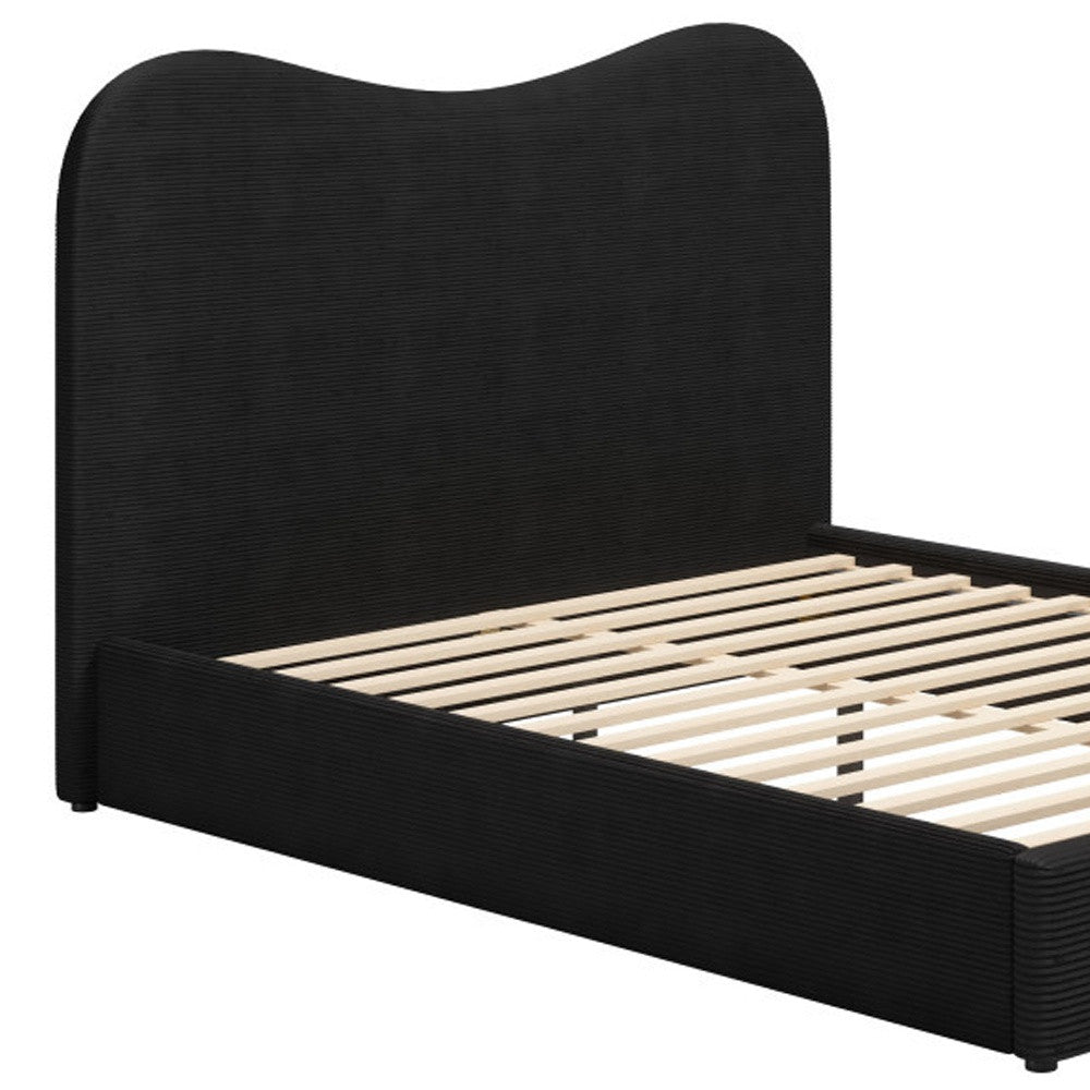 Black Ribbed Texture Velvet Upholstered Queen Bed Frame-6