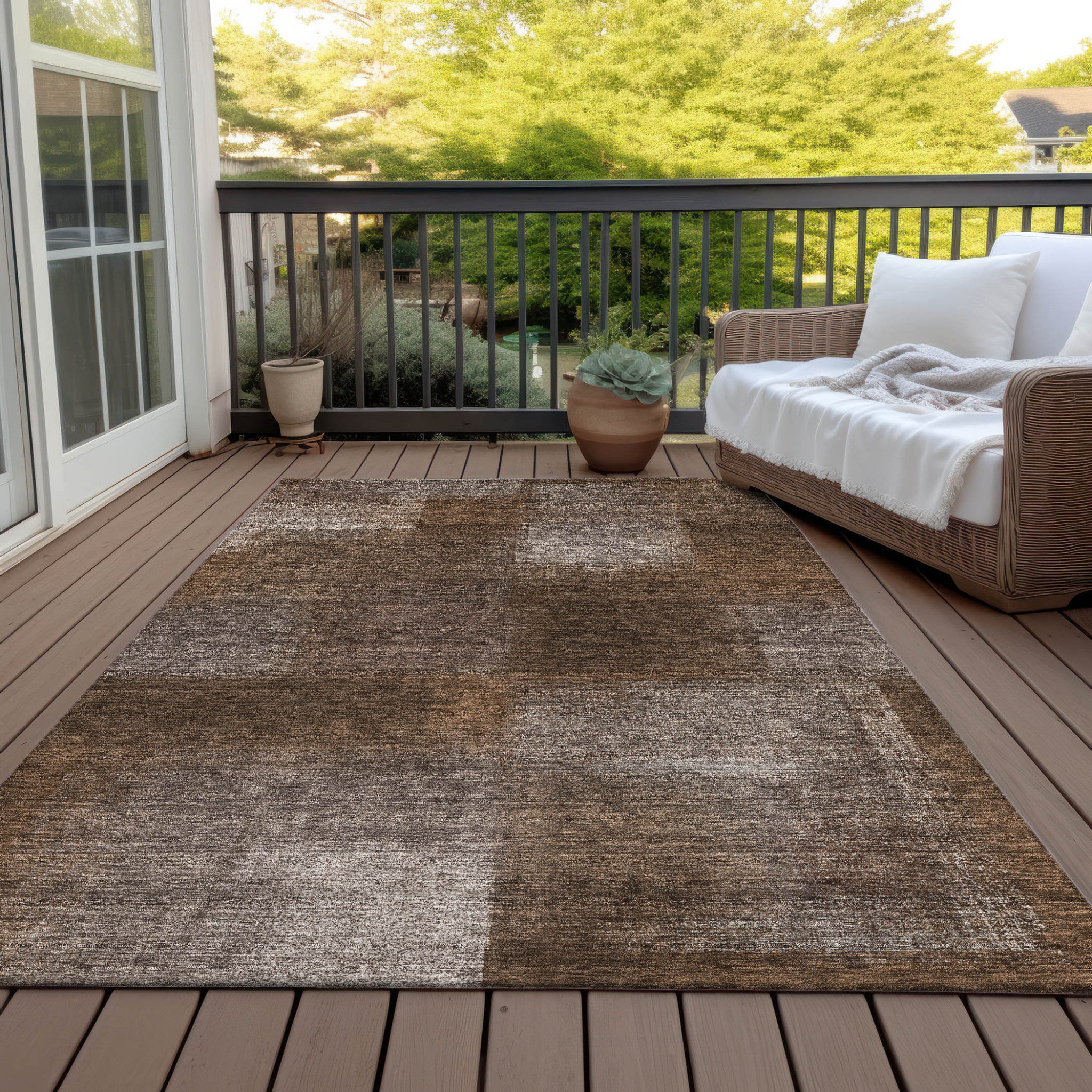 3' X 5' Brown And Ivory Abstract Washable Indoor Outdoor Area Rug-6
