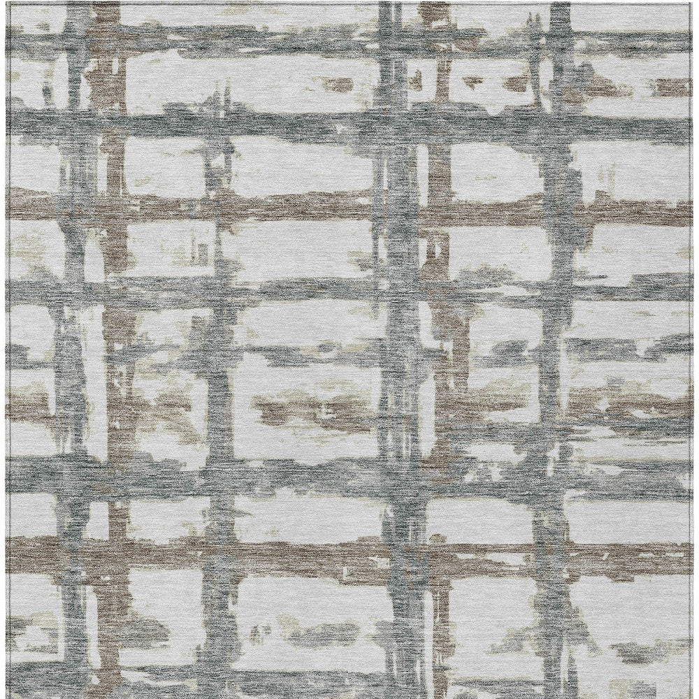 3' X 5' Silver Taupe And Gray Striped Washable Indoor Outdoor Area Rug-5