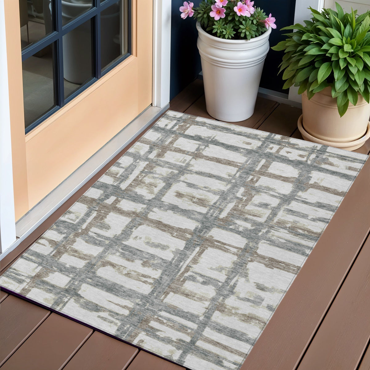 3' X 5' Silver Taupe And Gray Striped Washable Indoor Outdoor Area Rug-0