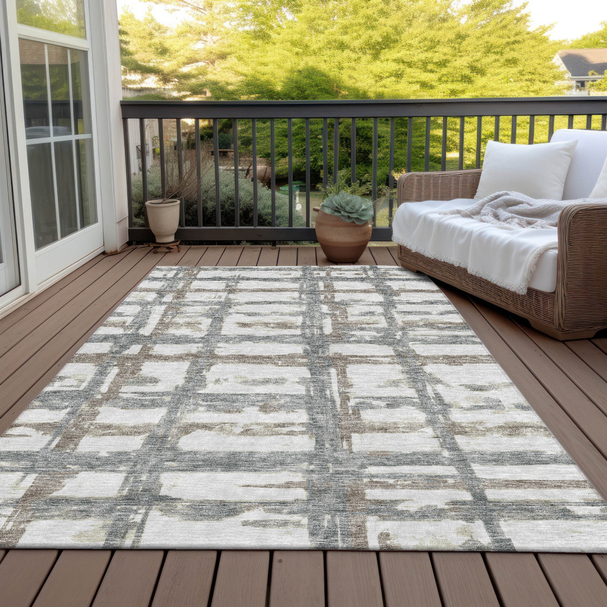 3' X 5' Silver Taupe And Gray Striped Washable Indoor Outdoor Area Rug-6