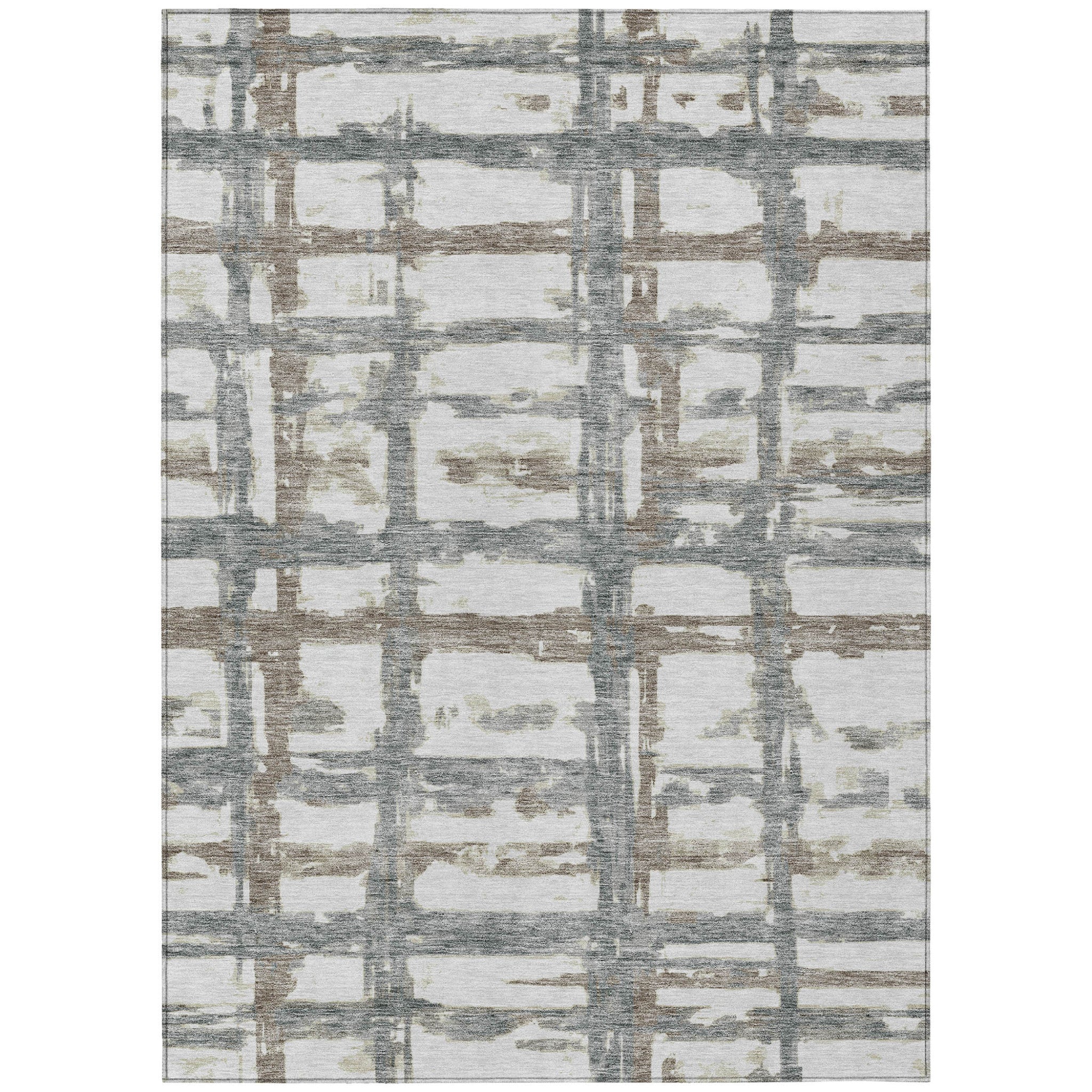 3' X 5' Silver Taupe And Gray Striped Washable Indoor Outdoor Area Rug-1