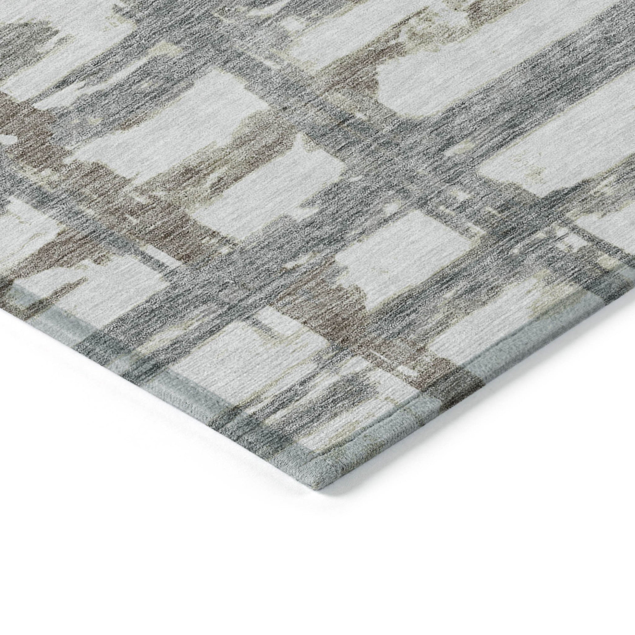 3' X 5' Silver Taupe And Gray Striped Washable Indoor Outdoor Area Rug-3