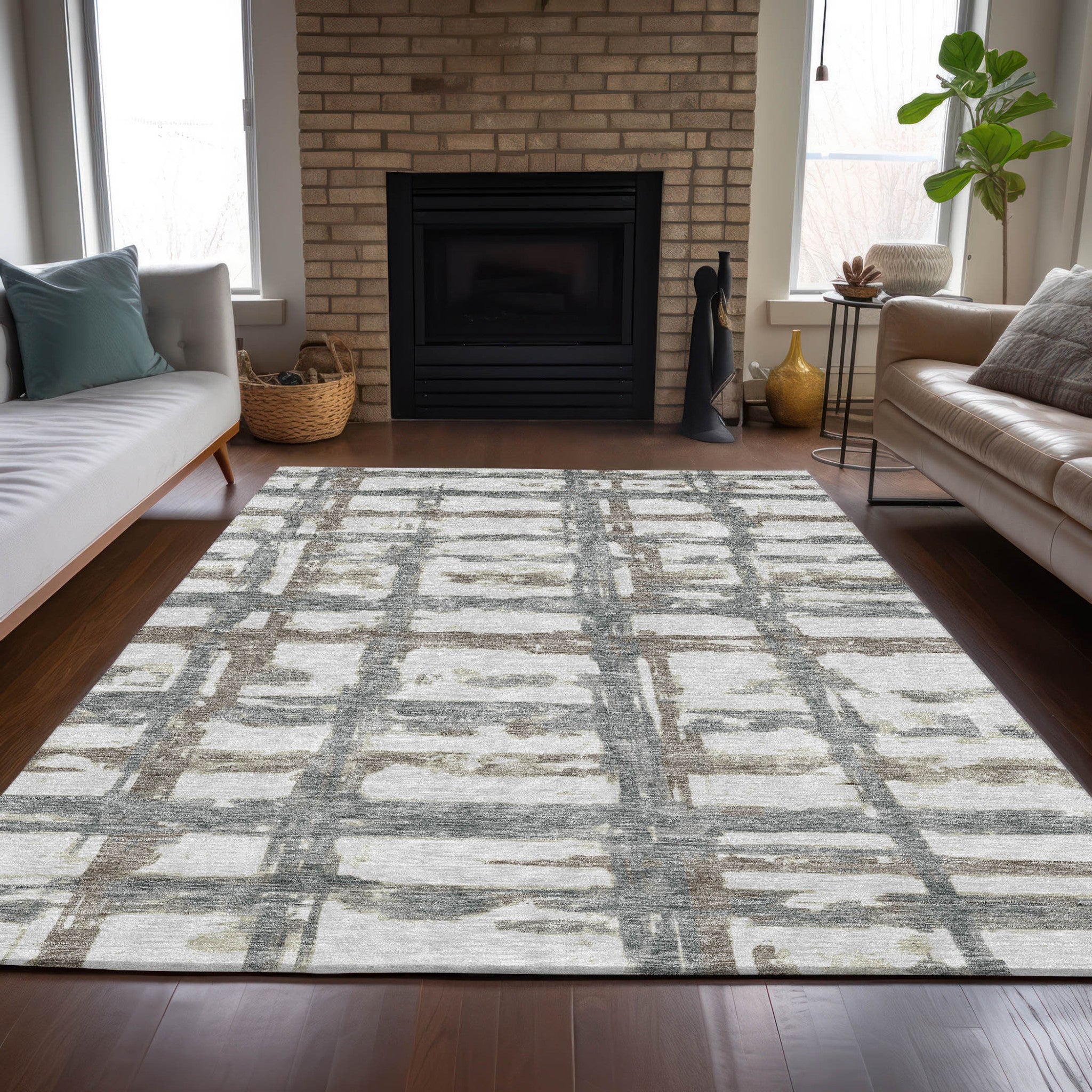 3' X 5' Silver Taupe And Gray Striped Washable Indoor Outdoor Area Rug-7