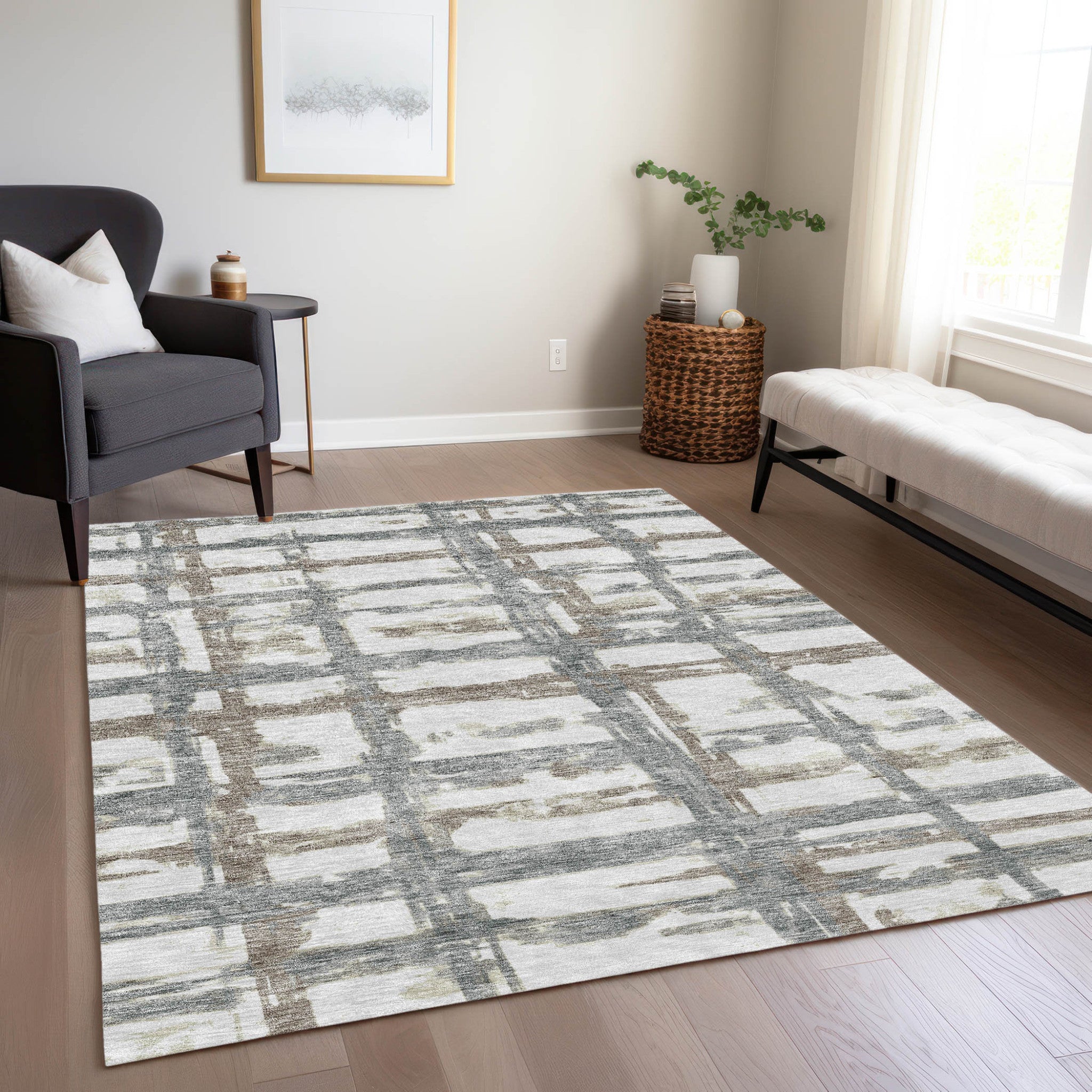 3' X 5' Silver Taupe And Gray Striped Washable Indoor Outdoor Area Rug-8