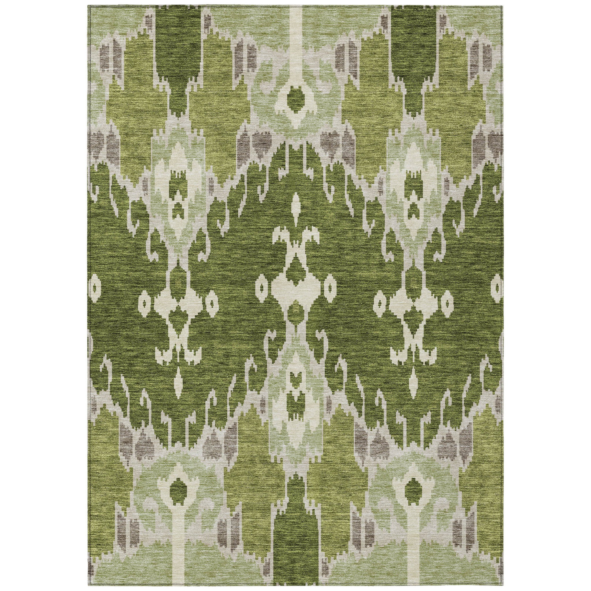 5' X 8' Olive Green And Artichoke Green Ikat Washable Indoor Outdoor Area Rug-1