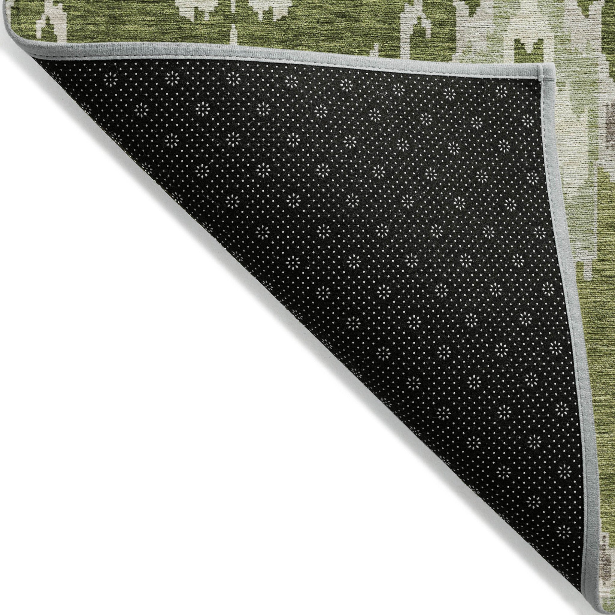 5' X 8' Olive Green And Artichoke Green Ikat Washable Indoor Outdoor Area Rug-3