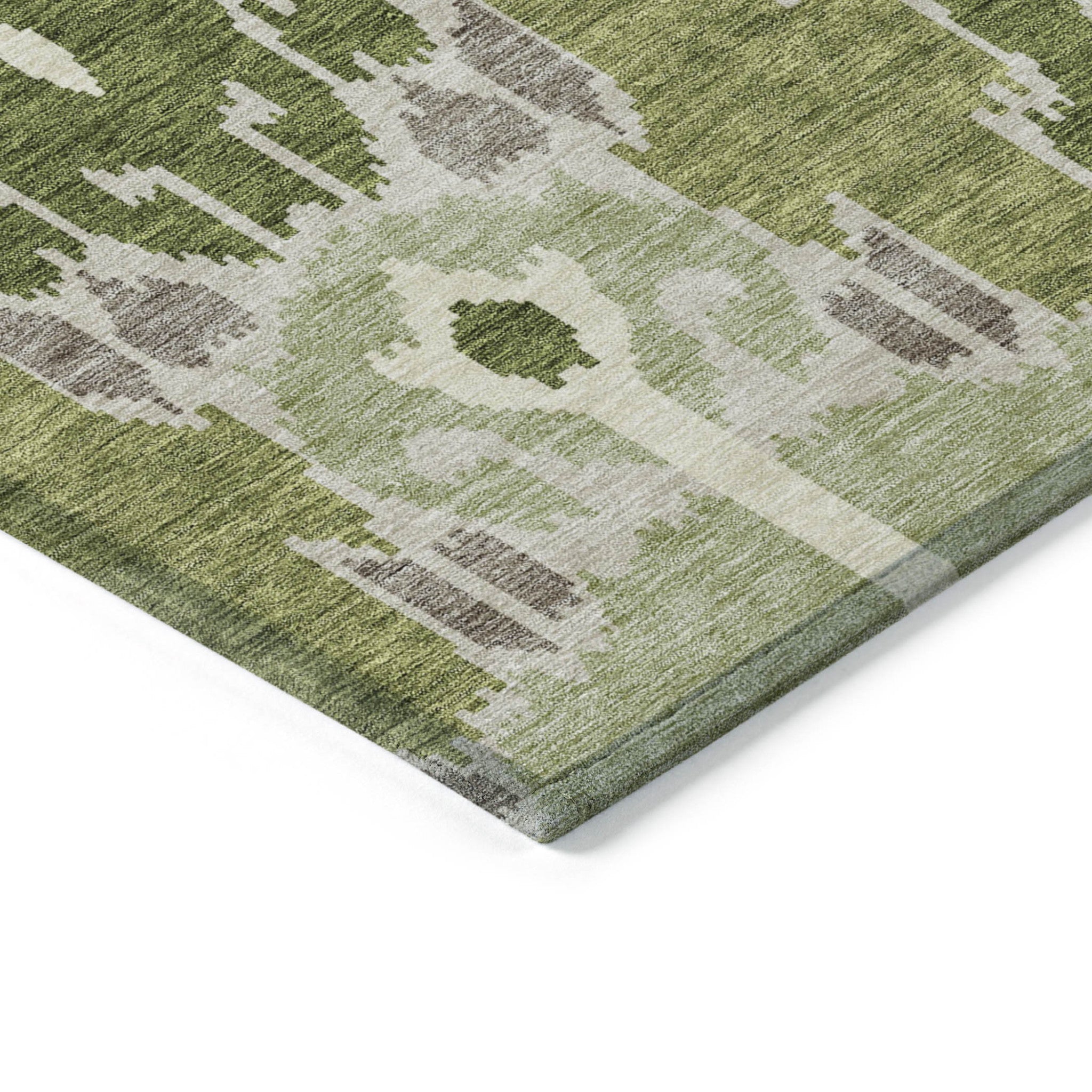 5' X 8' Olive Green And Artichoke Green Ikat Washable Indoor Outdoor Area Rug-4