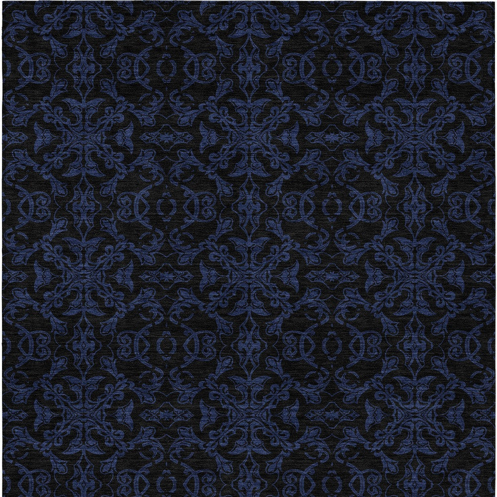 3' X 5' Blue And Navy Blue Medallion Washable Indoor Outdoor Area Rug-4