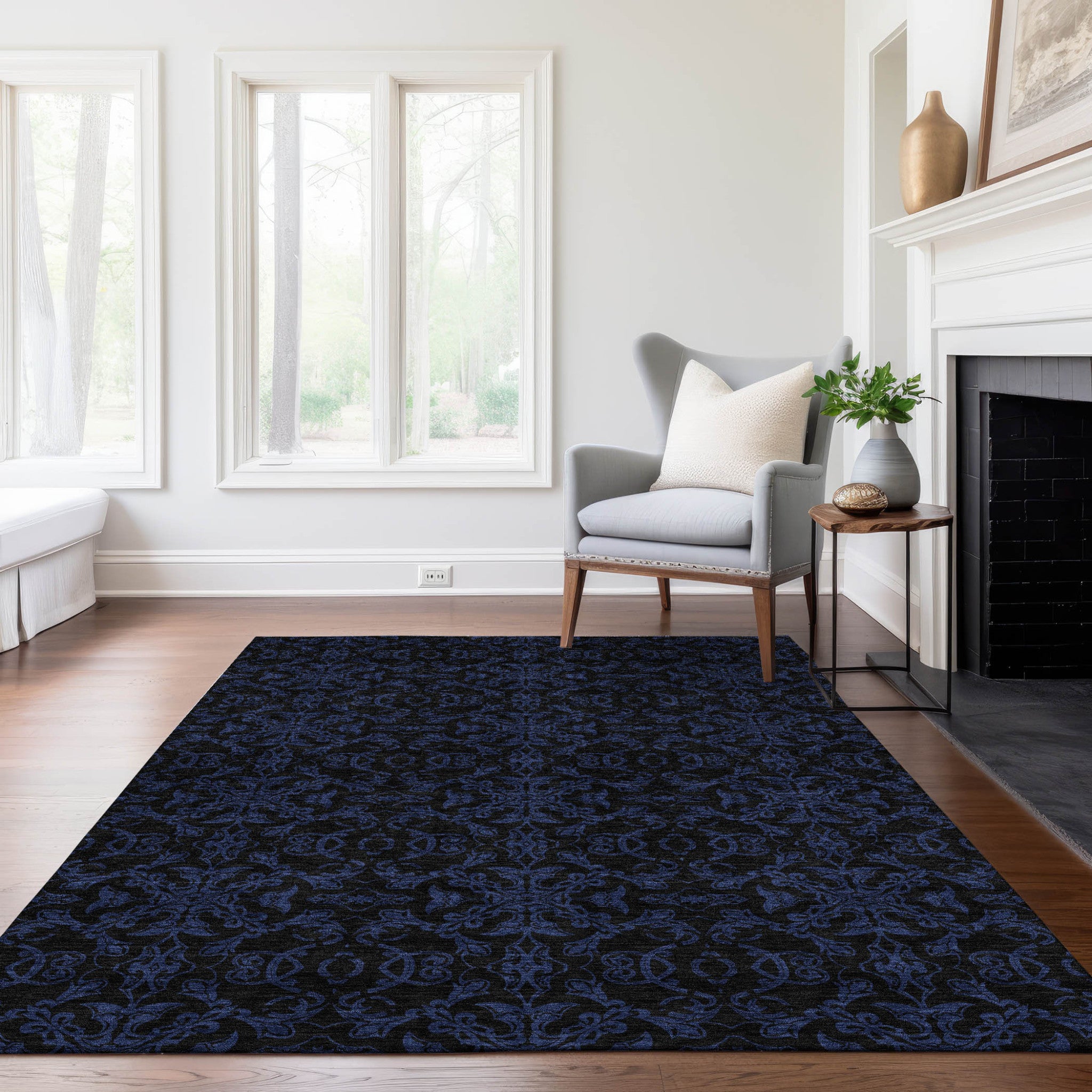 3' X 5' Blue And Navy Blue Medallion Washable Indoor Outdoor Area Rug-7