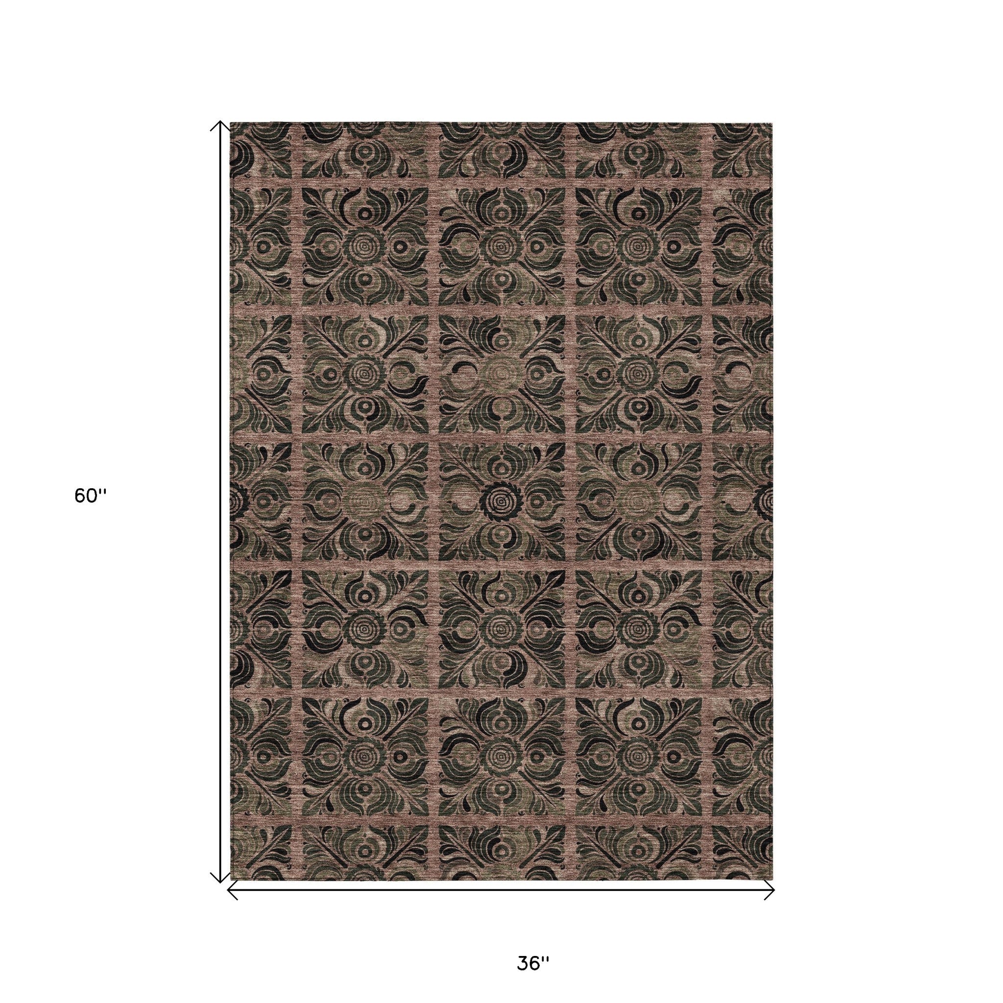 3' X 5' Orange Copper And Charcoal Medallion Washable Indoor Outdoor Area Rug-2
