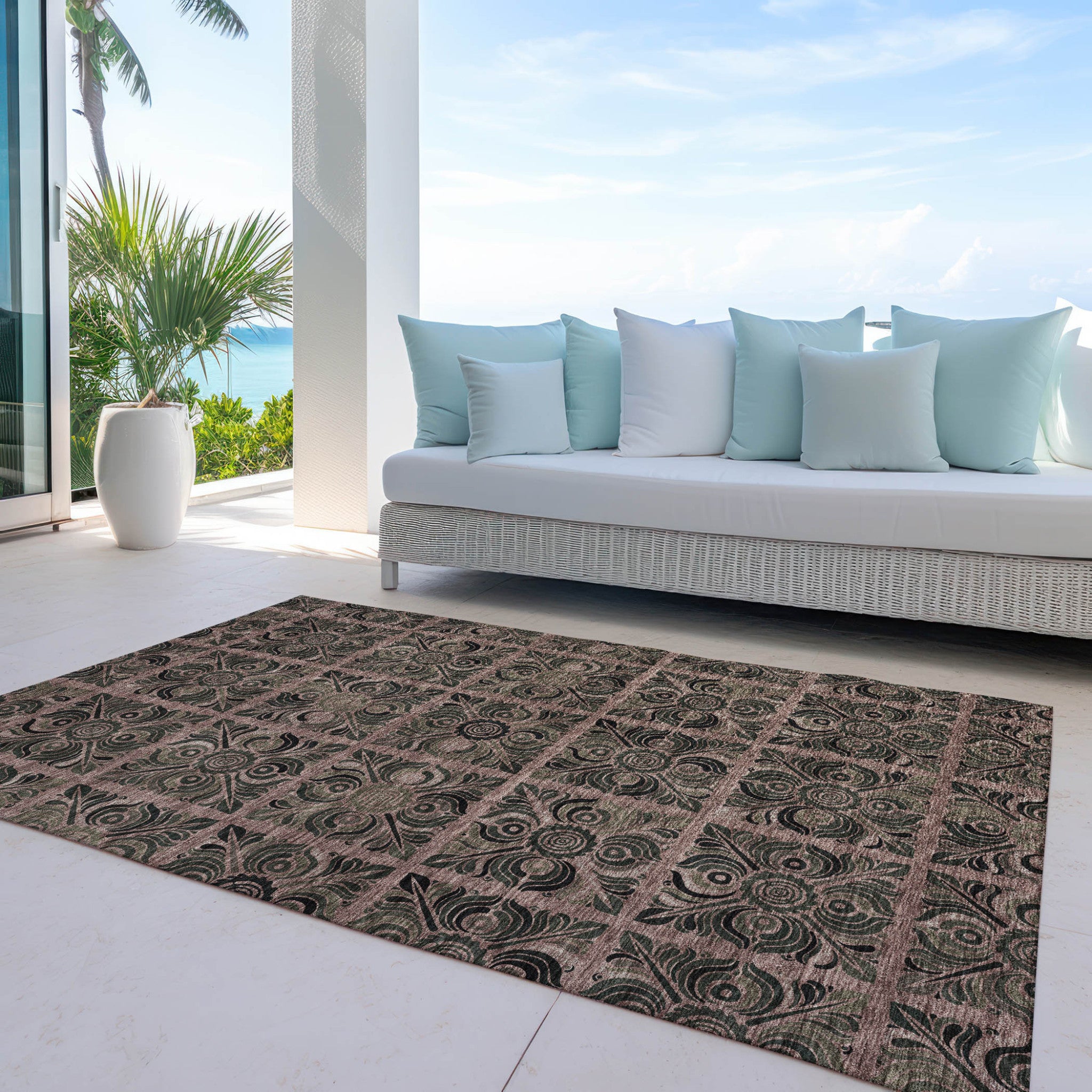 3' X 5' Orange Copper And Charcoal Medallion Washable Indoor Outdoor Area Rug-6