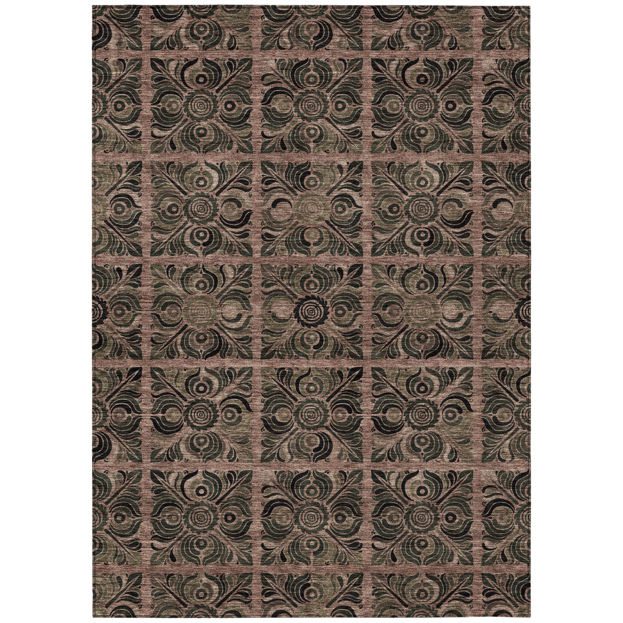 3' X 5' Orange Copper And Charcoal Medallion Washable Indoor Outdoor Area Rug-1