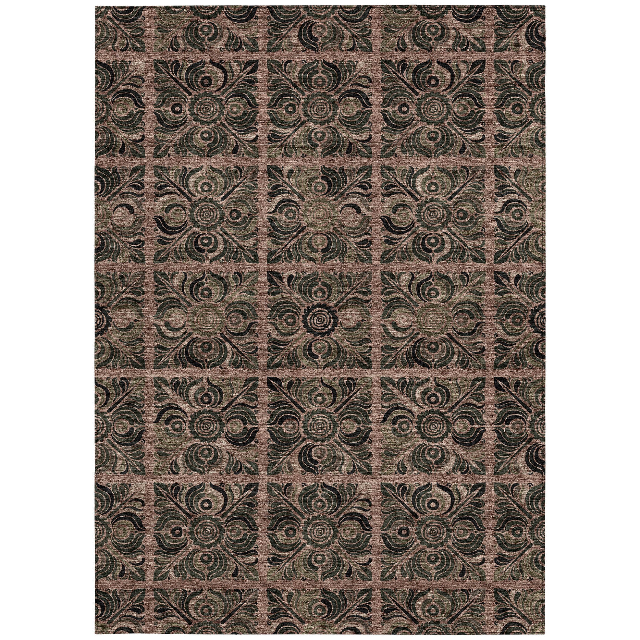 3' X 5' Orange Copper And Charcoal Medallion Washable Indoor Outdoor Area Rug-5
