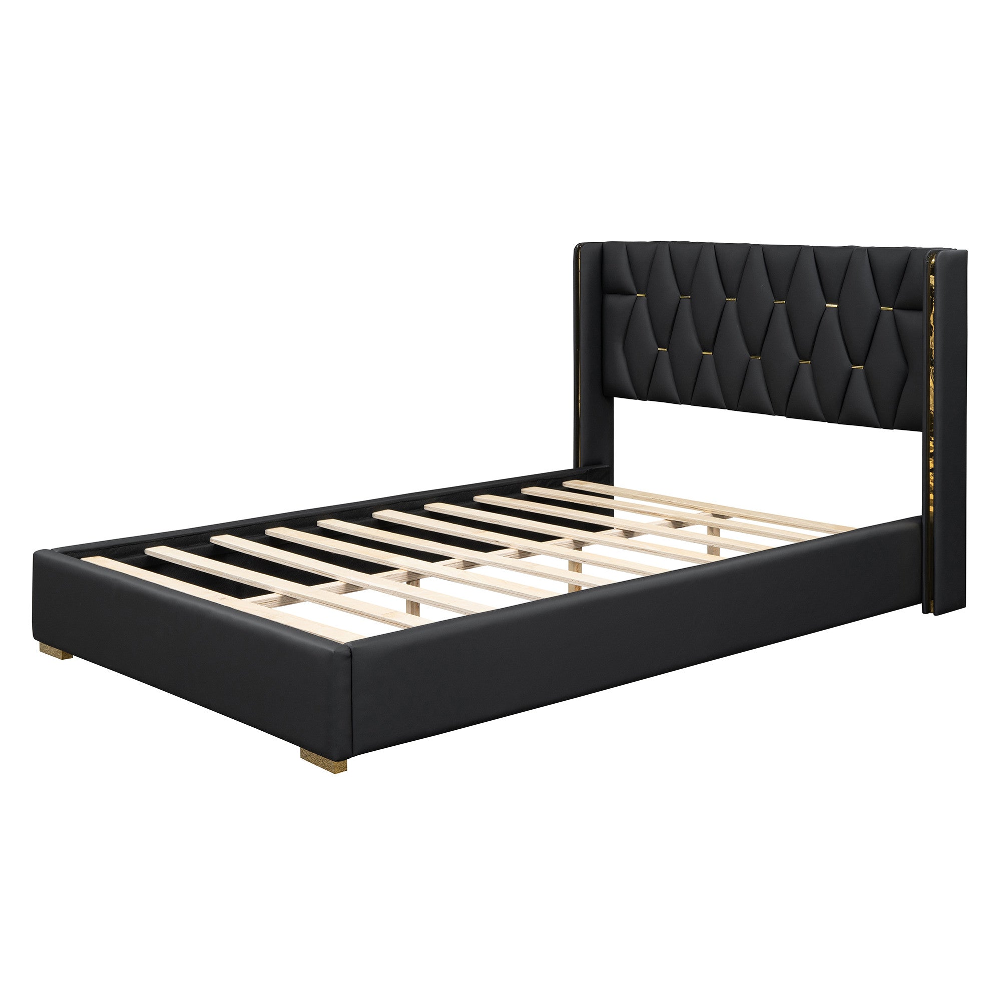 Black Tufted Upholstered Queen Bed Frame-2