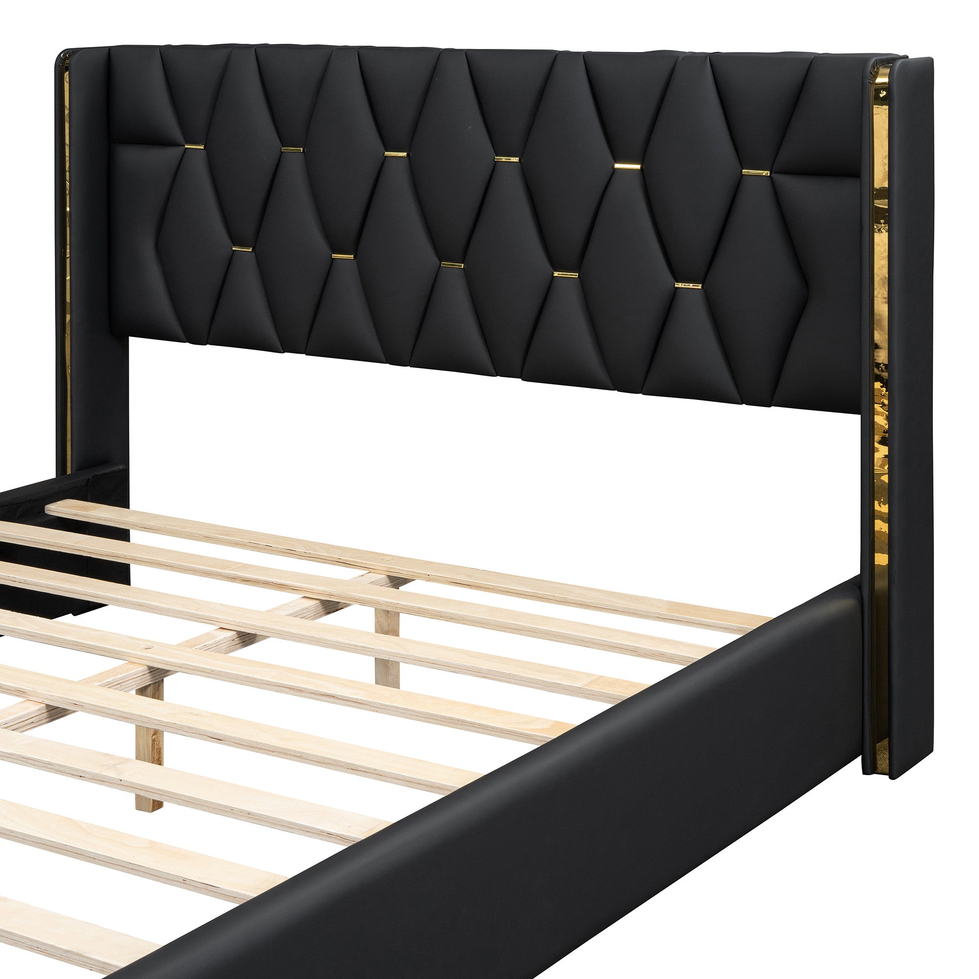 Black Tufted Upholstered Queen Bed Frame-6
