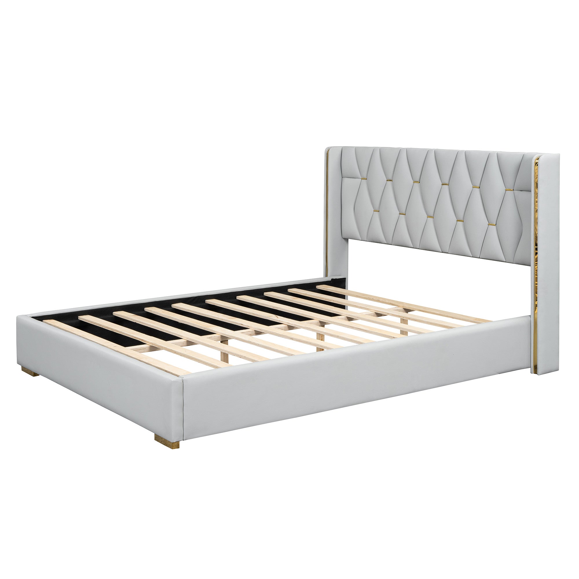 White Tufted Upholstered Twin Bed Frame-2