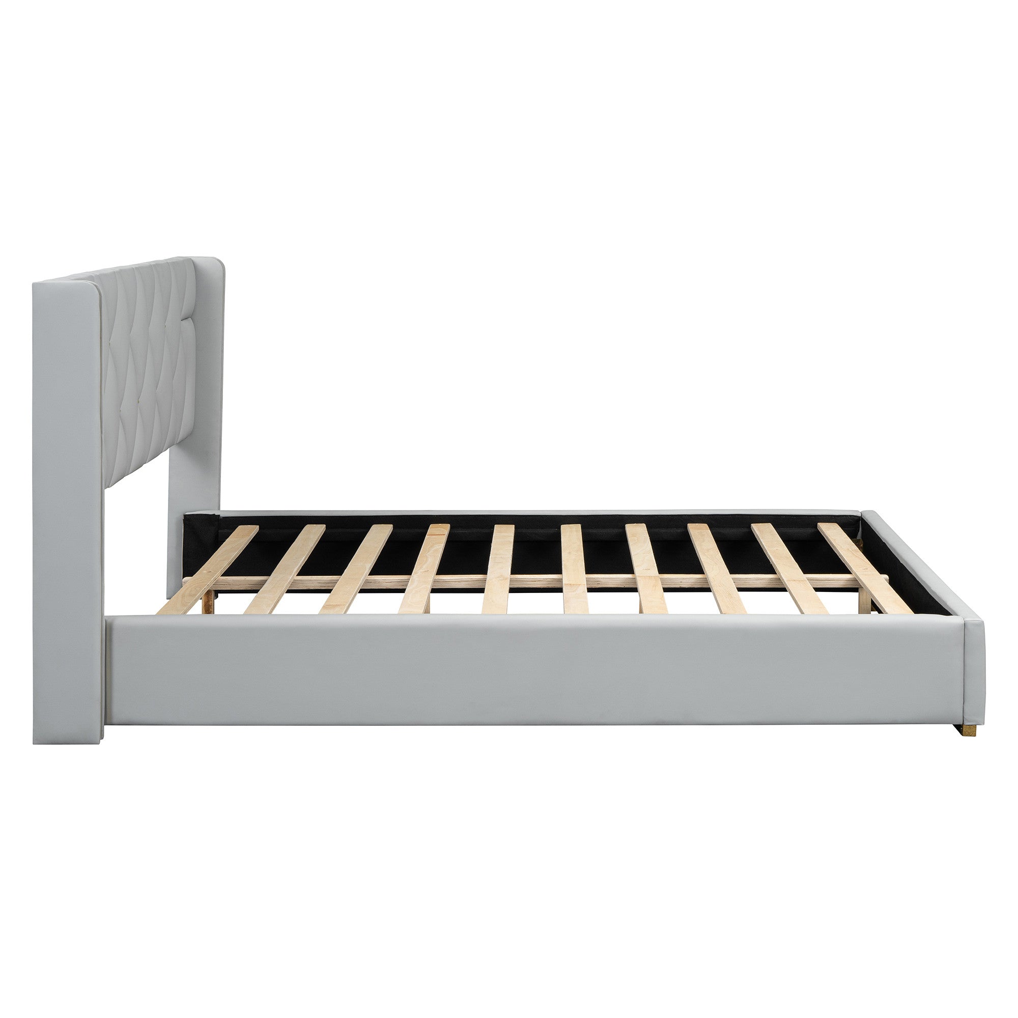White Tufted Upholstered Twin Bed Frame-4