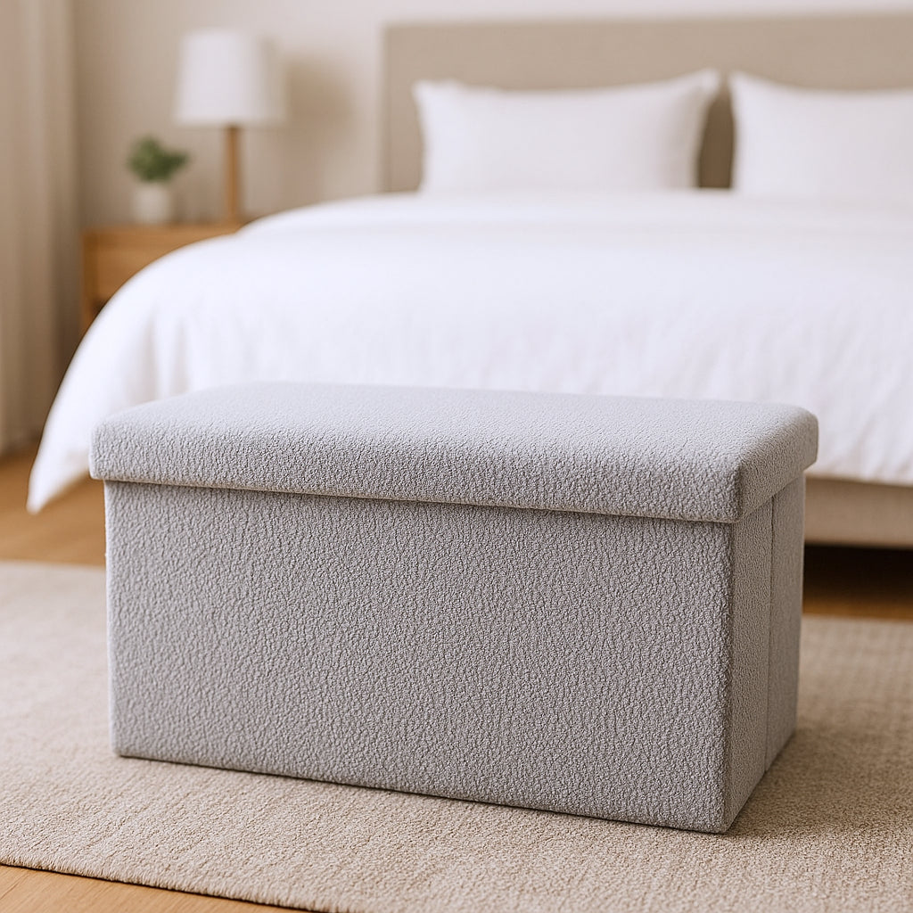 30" Gray Boucle Storage Ottoman-1