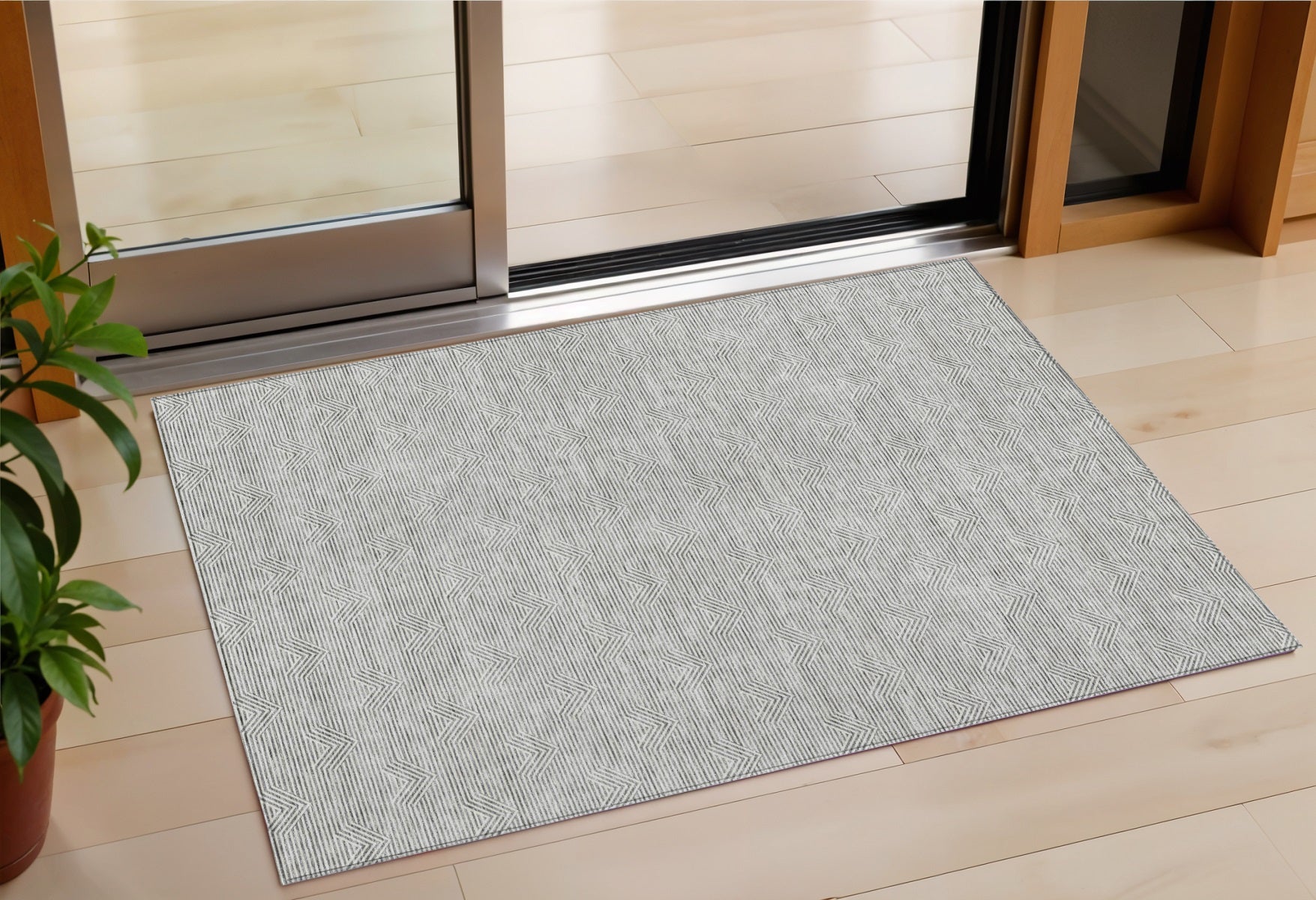 3' X 5' Gray And Ivory Geometric Washable Indoor Outdoor Area Rug-0