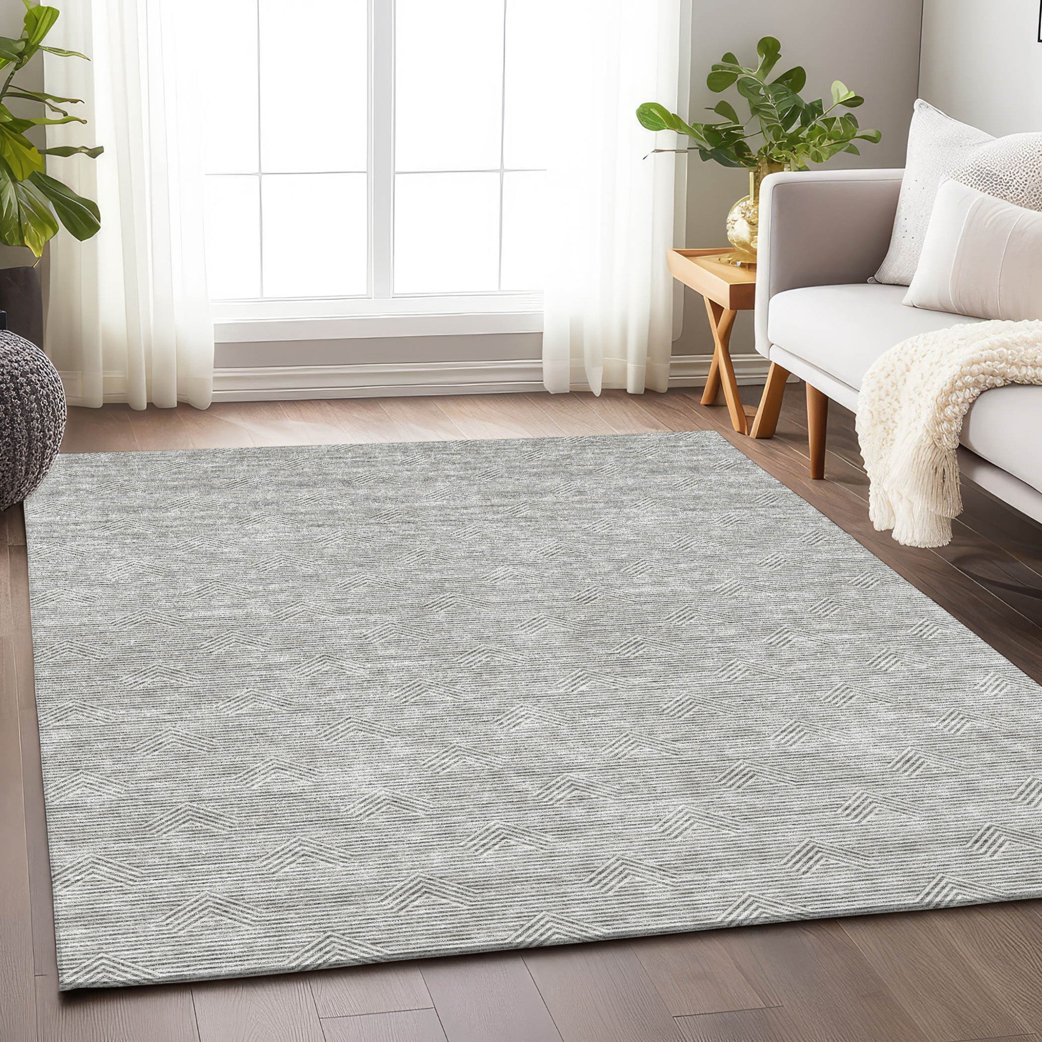 3' X 5' Gray And Ivory Geometric Washable Indoor Outdoor Area Rug-8