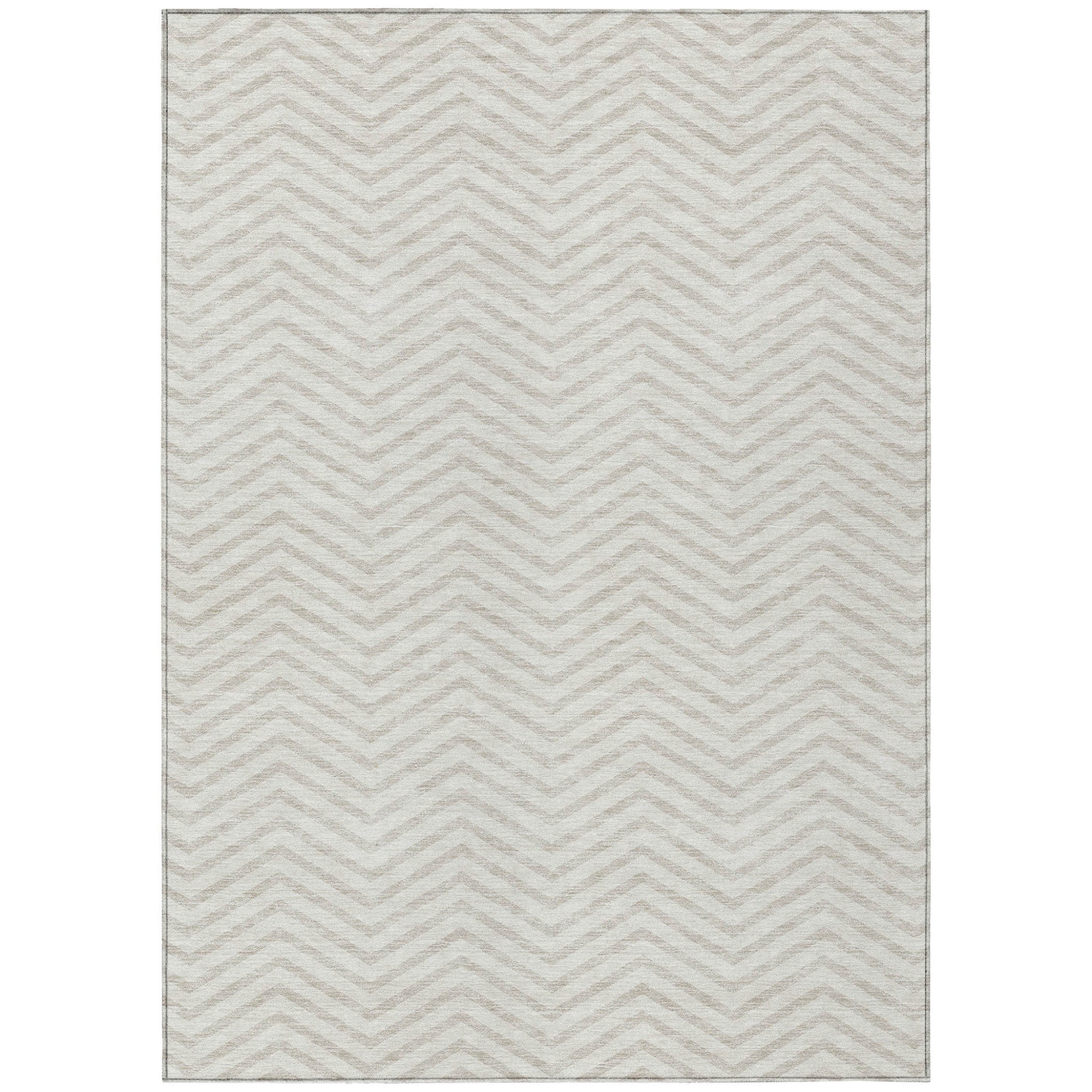 5' X 8' Ivory And Beige Chevron Washable Indoor Outdoor Area Rug-1