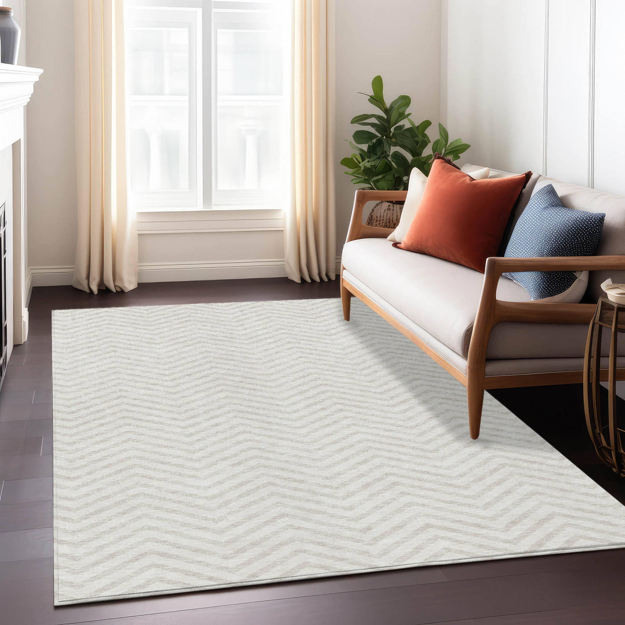 5' X 8' Ivory And Beige Chevron Washable Indoor Outdoor Area Rug-8