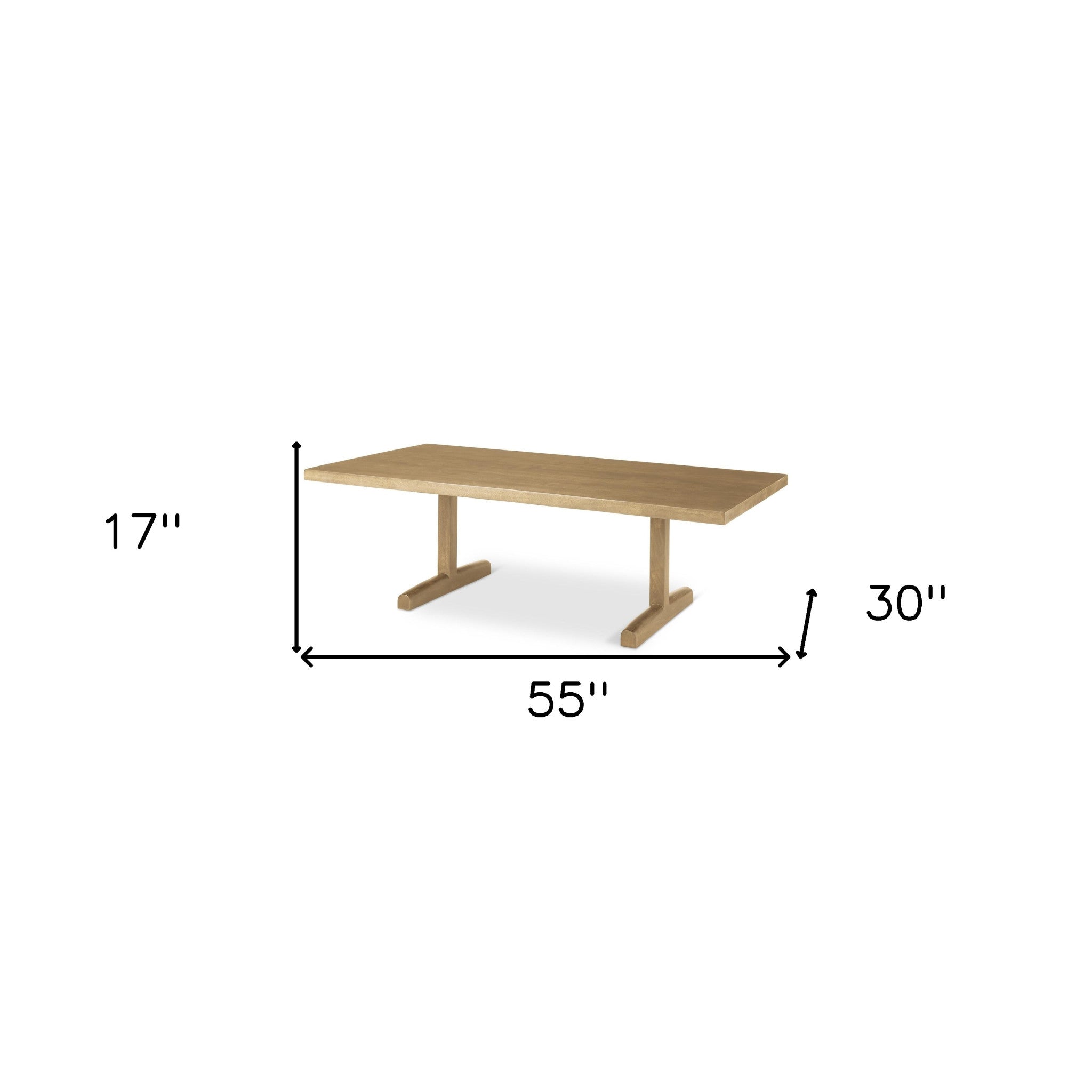 55" Natural Solid Wood Double Pedestal Coffee Table-7