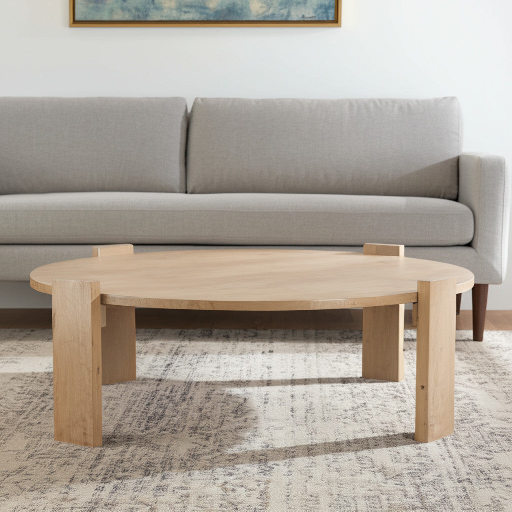 48" Natural Solid Wood Oval Coffee Table-0