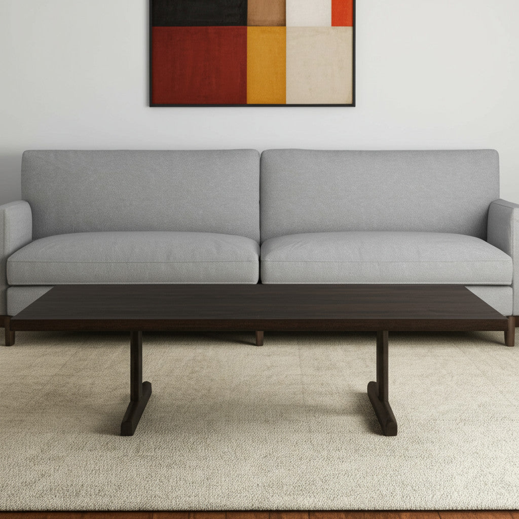 55" Dark Brown Solid Wood Double Pedestal Coffee Table-0