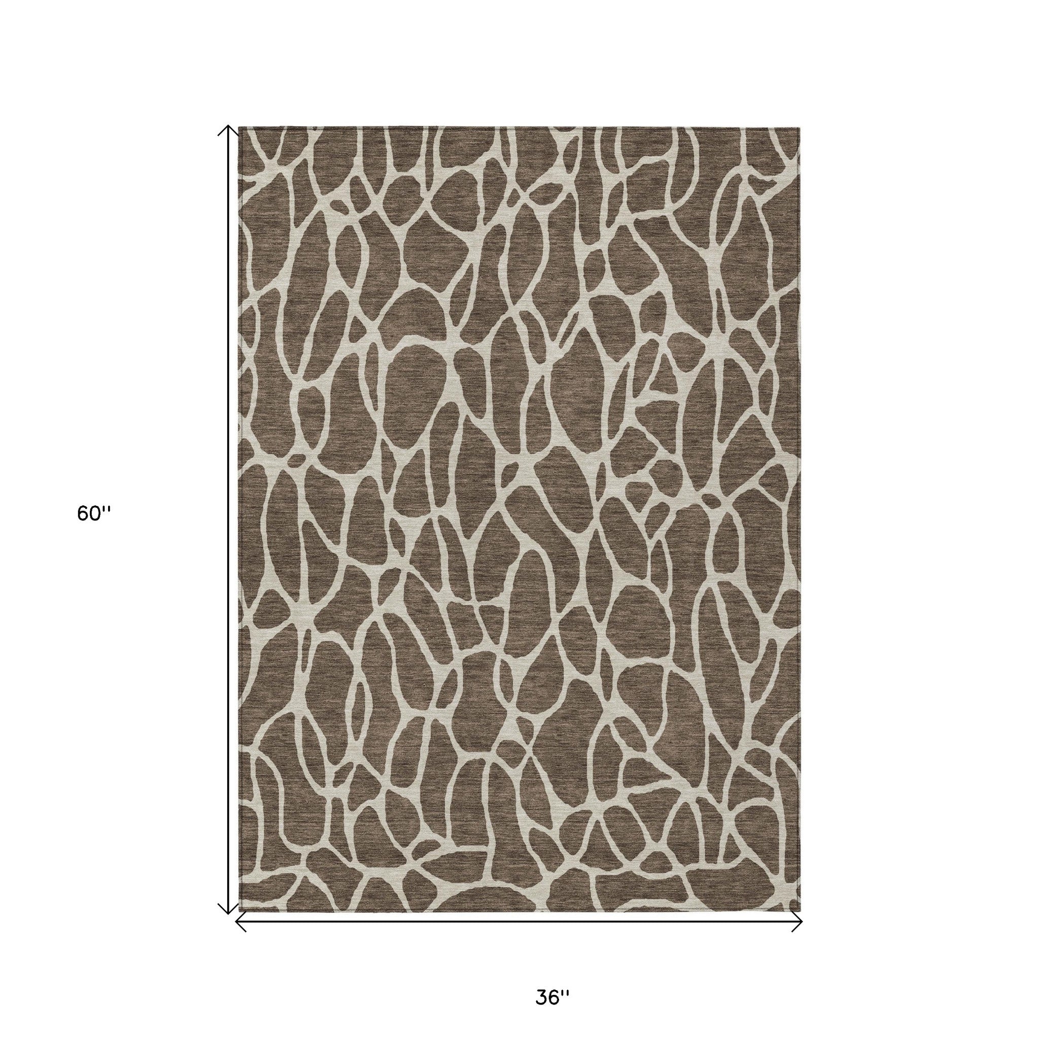 3' X 5' Brown And Beige Geometric Washable Indoor Outdoor Area Rug-2
