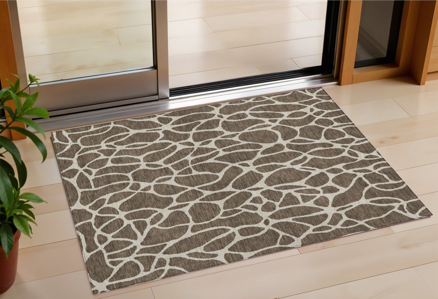 3' X 5' Brown And Beige Geometric Washable Indoor Outdoor Area Rug-0