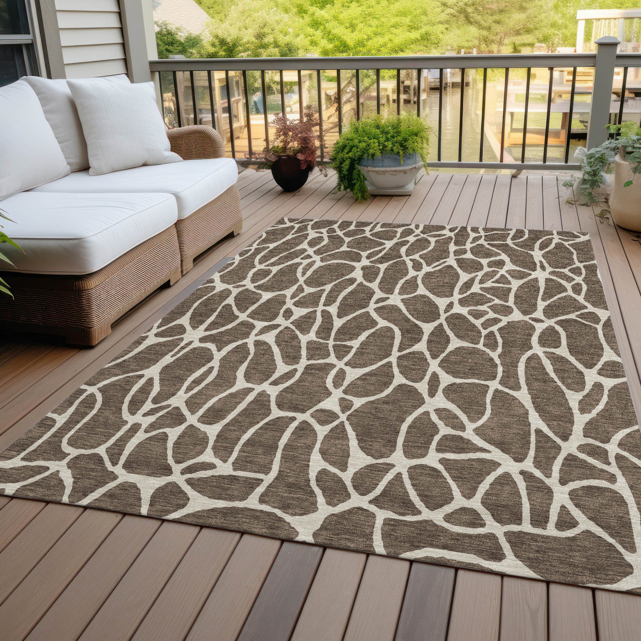 3' X 5' Brown And Beige Geometric Washable Indoor Outdoor Area Rug-7