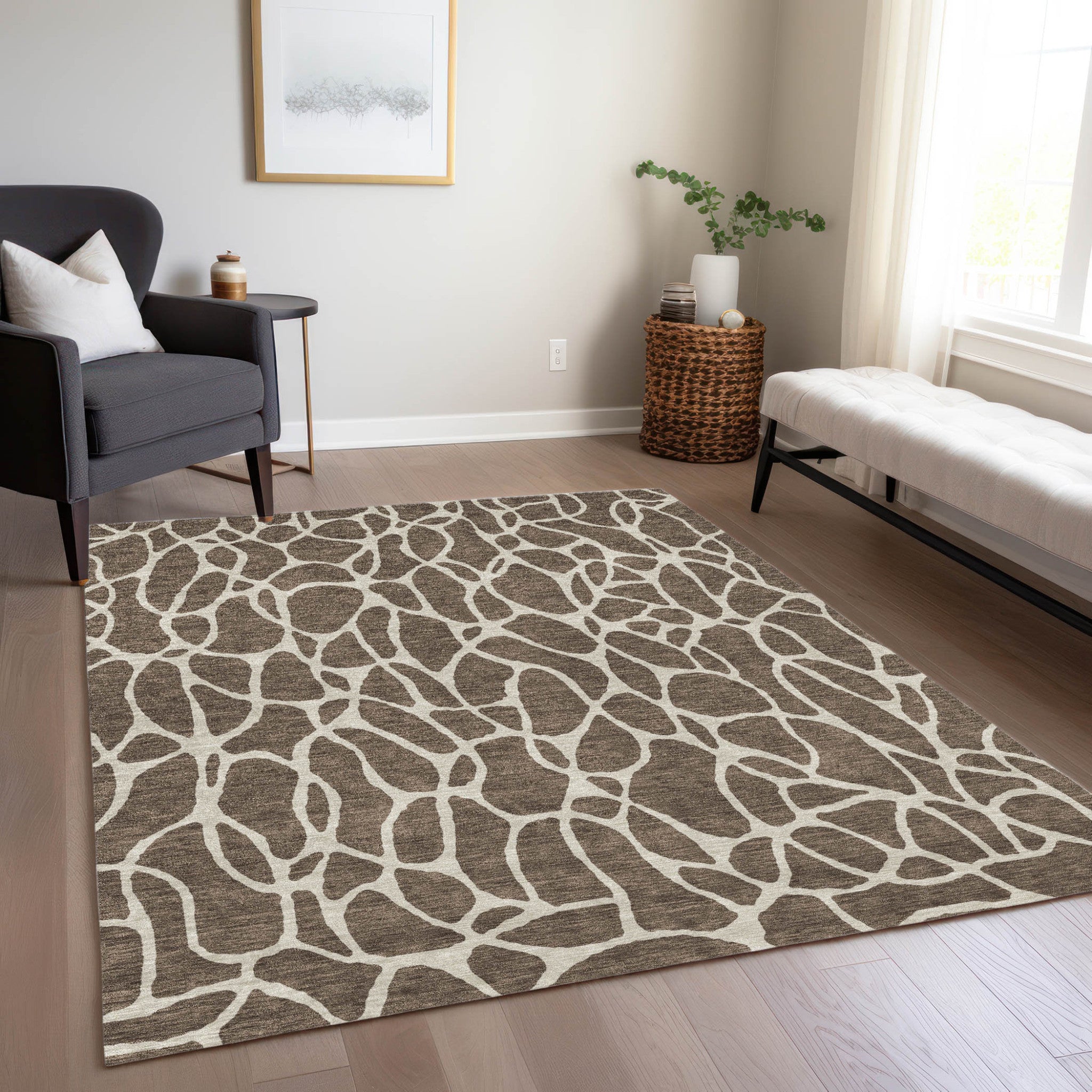 3' X 5' Brown And Beige Geometric Washable Indoor Outdoor Area Rug-8
