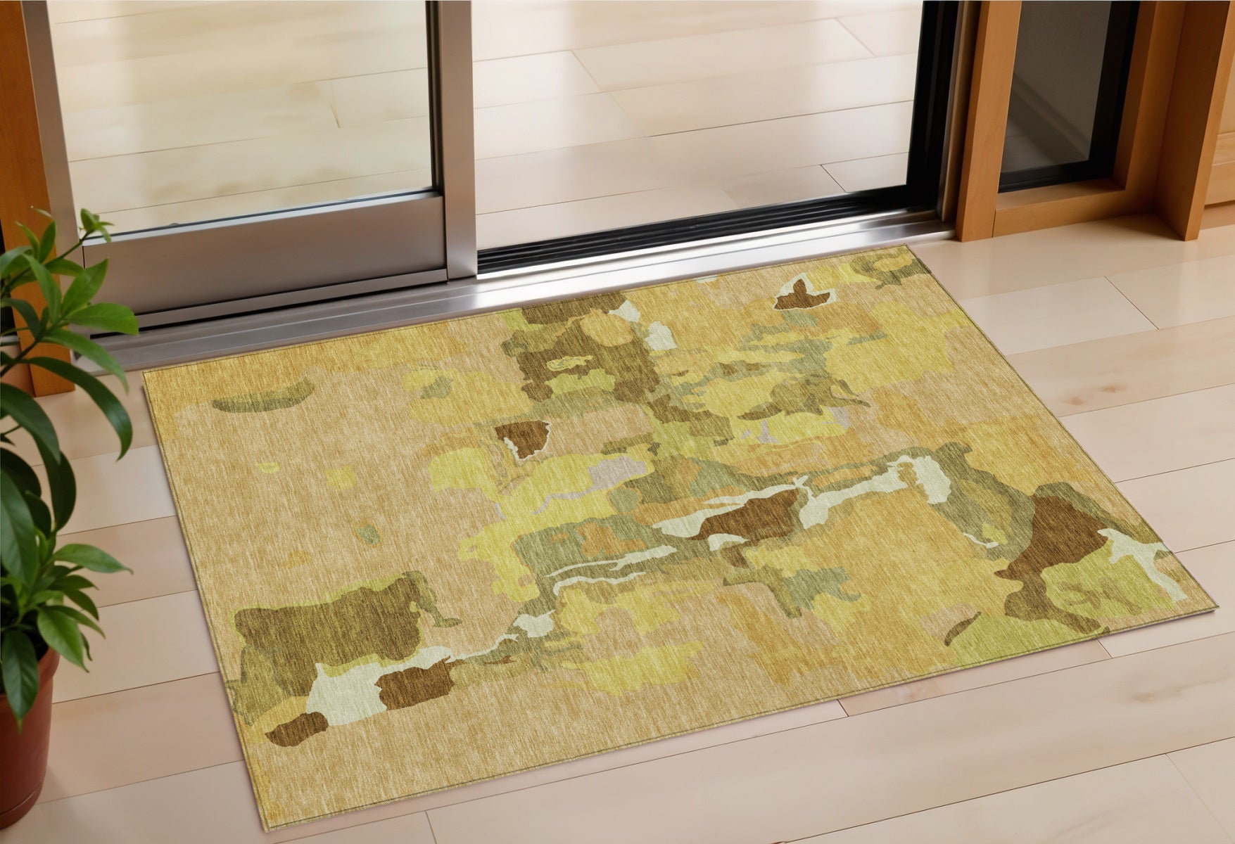 3' X 5' Gold Brown And Green Abstract Washable Indoor Outdoor Area Rug-0