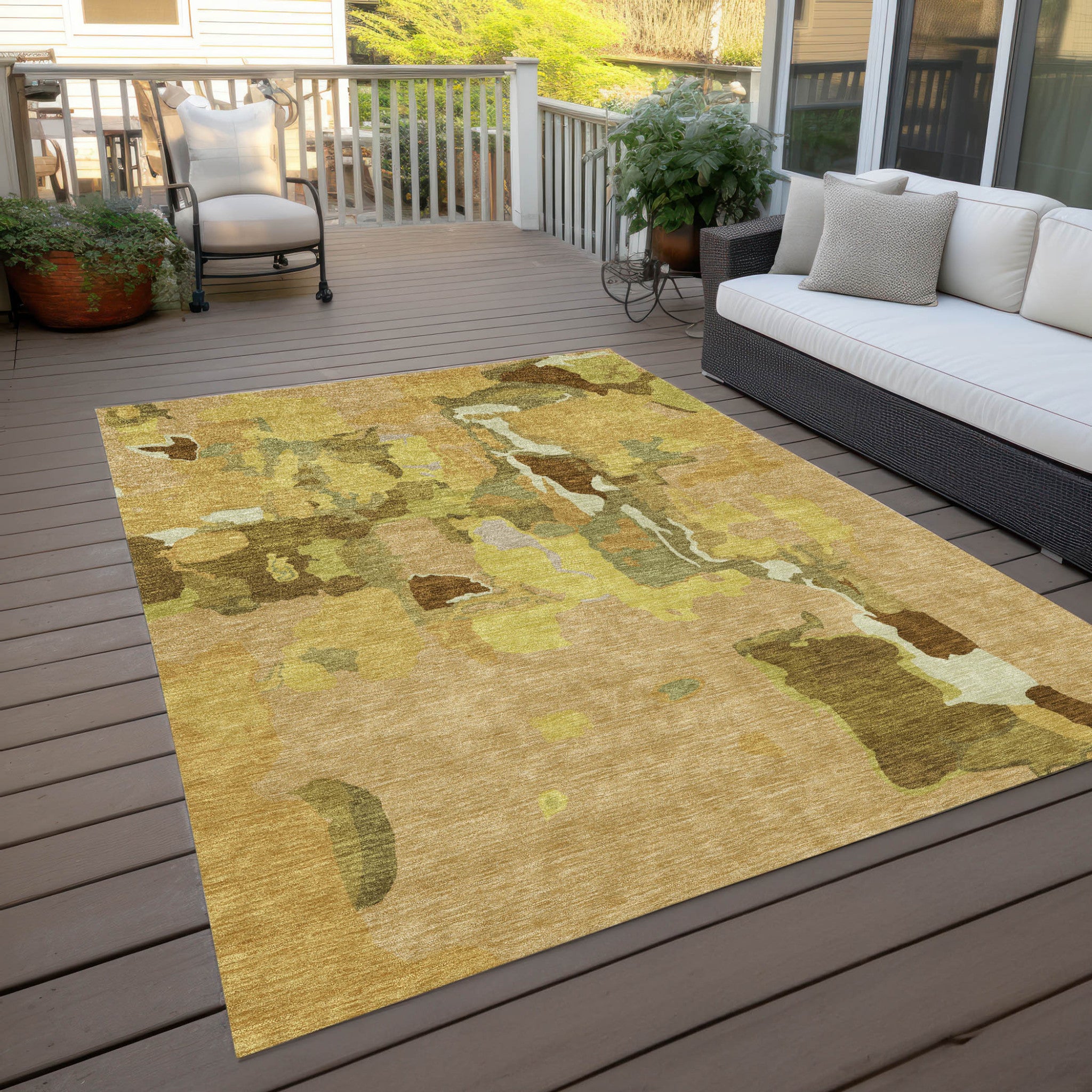 3' X 5' Gold Brown And Green Abstract Washable Indoor Outdoor Area Rug-8