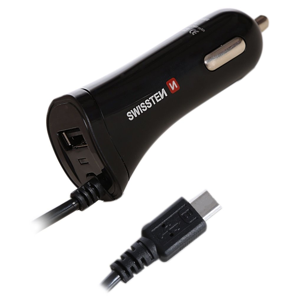 Swissten 20111500 USB-A / USB-C Kábeles Szivargyújtós Autós Töltő - Fekete (20111500)-0