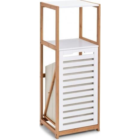 Kosz na pranie Zeller Stojak kosz na bieliznę, bambus/MDF, biały (18867)-0