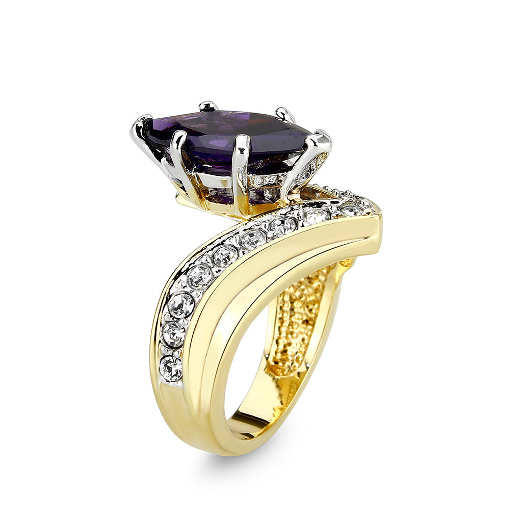 LO5W050- IP Gold  Plated Brass Ring with CZ In Amethyst-4