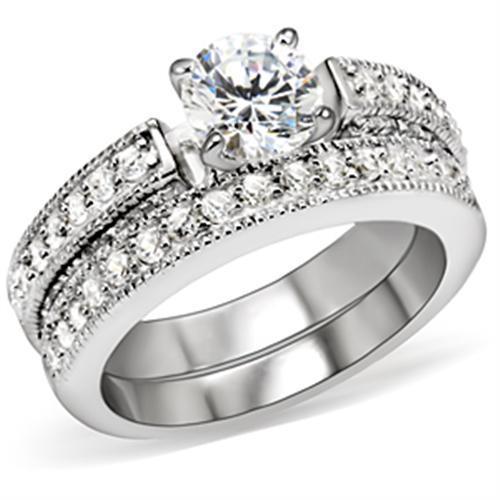 5X016 - Rhodium Brass Ring with AAA Grade CZ  in Clear-0