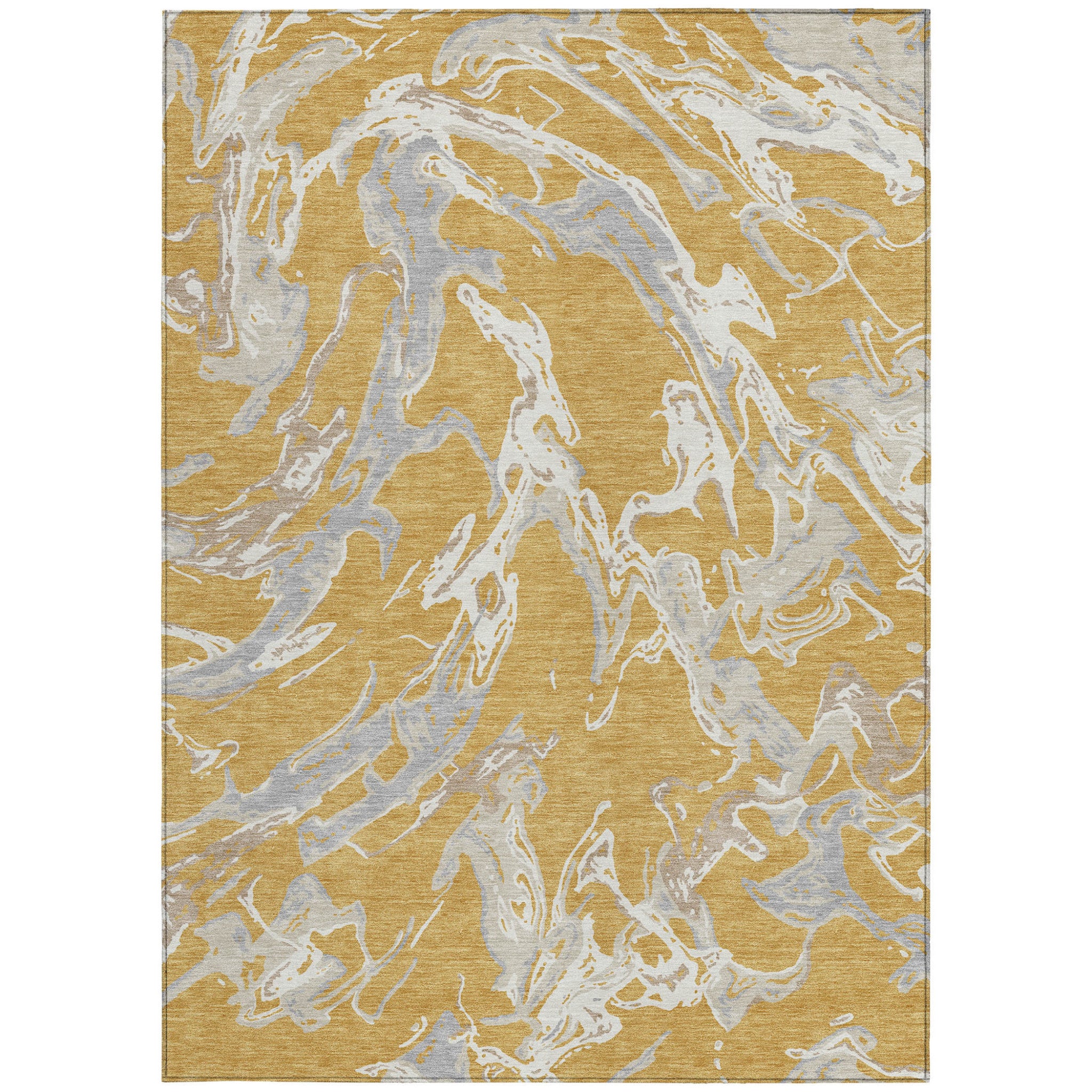 5' X 8' Gold Gray And Ivory Abstract Washable Indoor Outdoor Area Rug-7