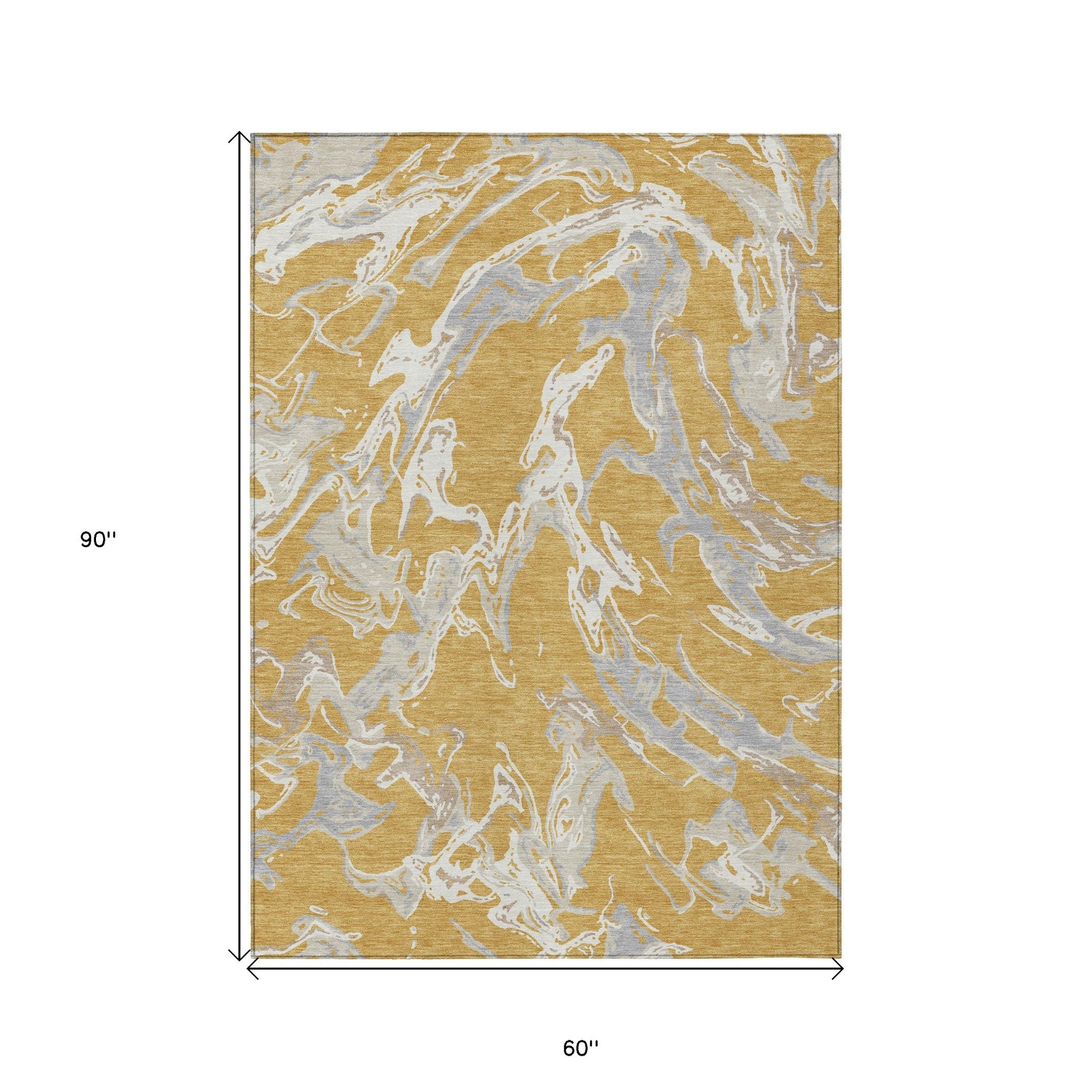 5' X 8' Gold Gray And Ivory Abstract Washable Indoor Outdoor Area Rug-2